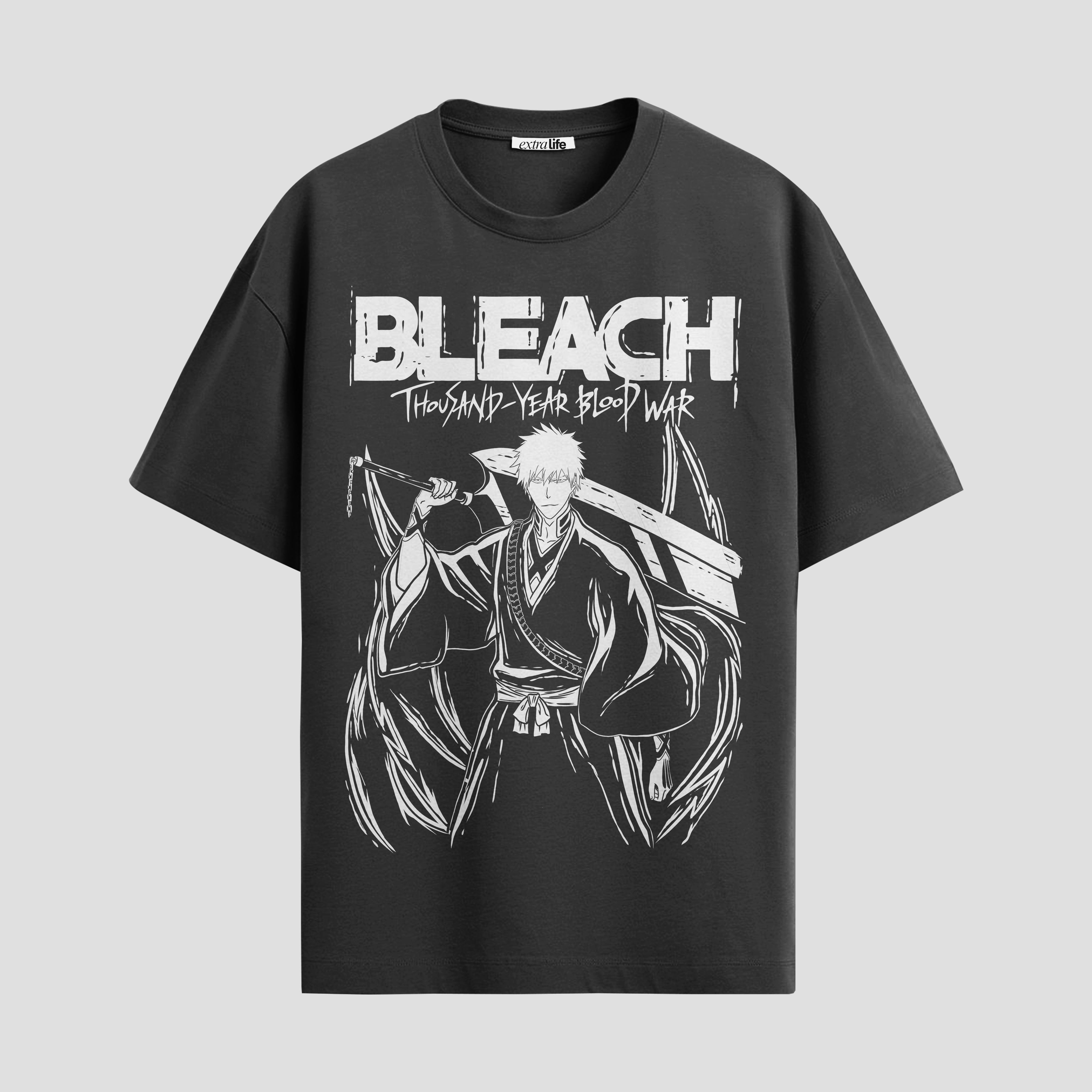 Playera urbana de anime y gaming ExtraLife MX, corte Standard Fit unisex ligero y transpirable en color Deep Black y Pure White, ropa de uso diario para gym y casual.