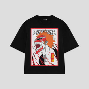 Playera streetwear premium de anime y gaming ExtraLife MX, corte boxy oversized drop shoulder heavyweight en color Deep Black y Off-White, moda urbana mexicana de culto.