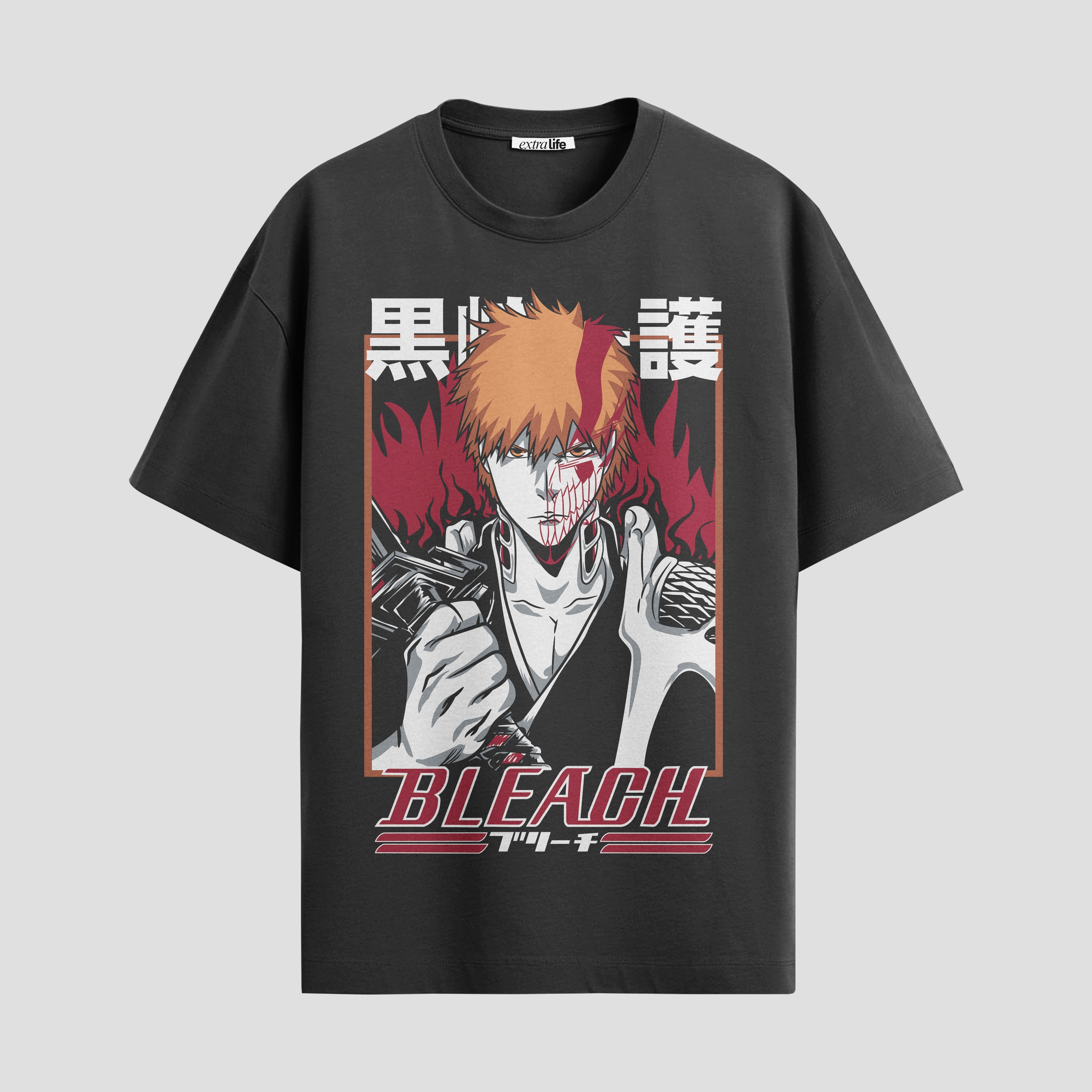 Playera urbana de anime y gaming ExtraLife MX, corte Standard Fit unisex ligero y transpirable en color Deep Black y Pure White, ropa de uso diario para gym y casual.