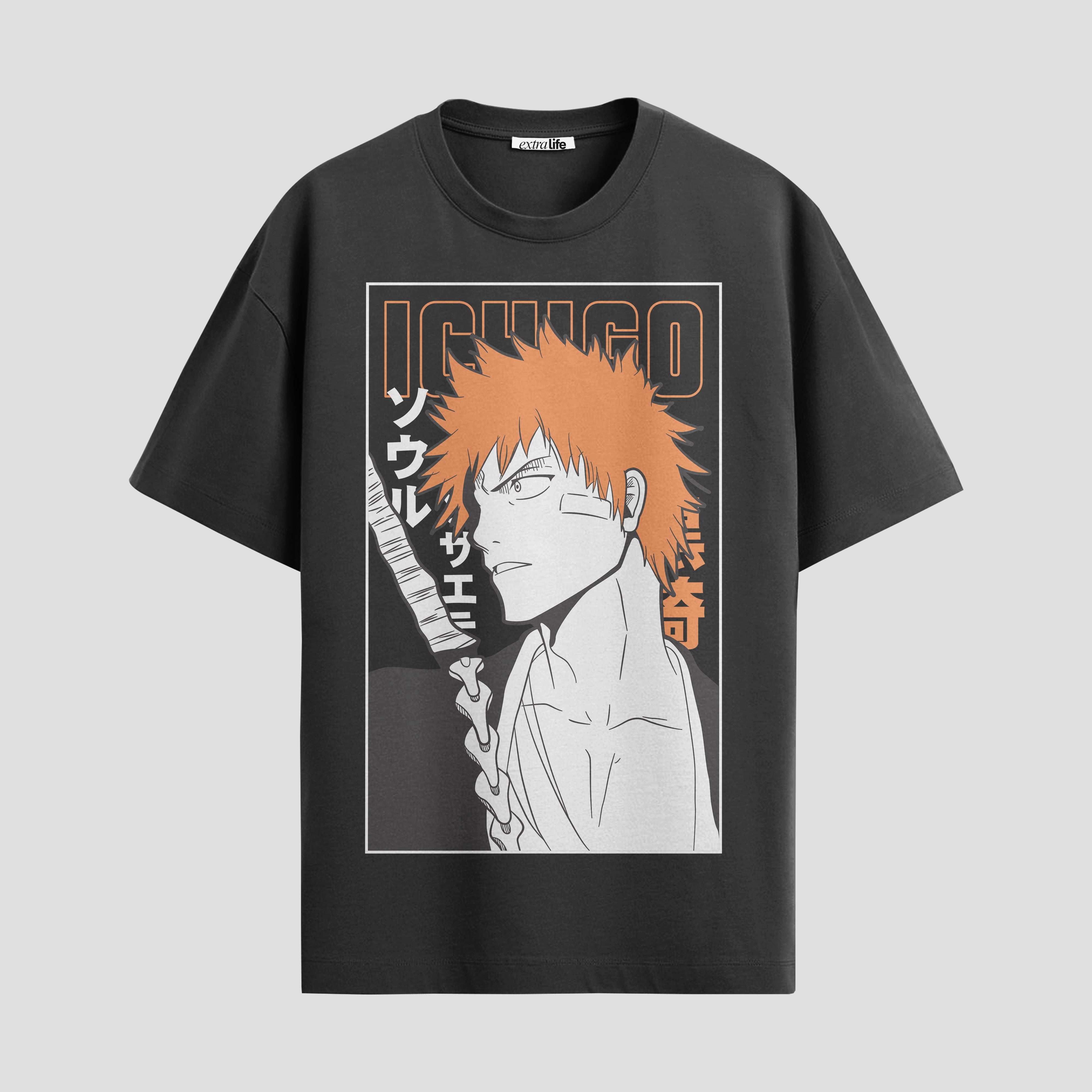 Playera urbana de anime y gaming ExtraLife MX, corte Standard Fit unisex ligero y transpirable en color Deep Black y Pure White, ropa de uso diario para gym y casual.
