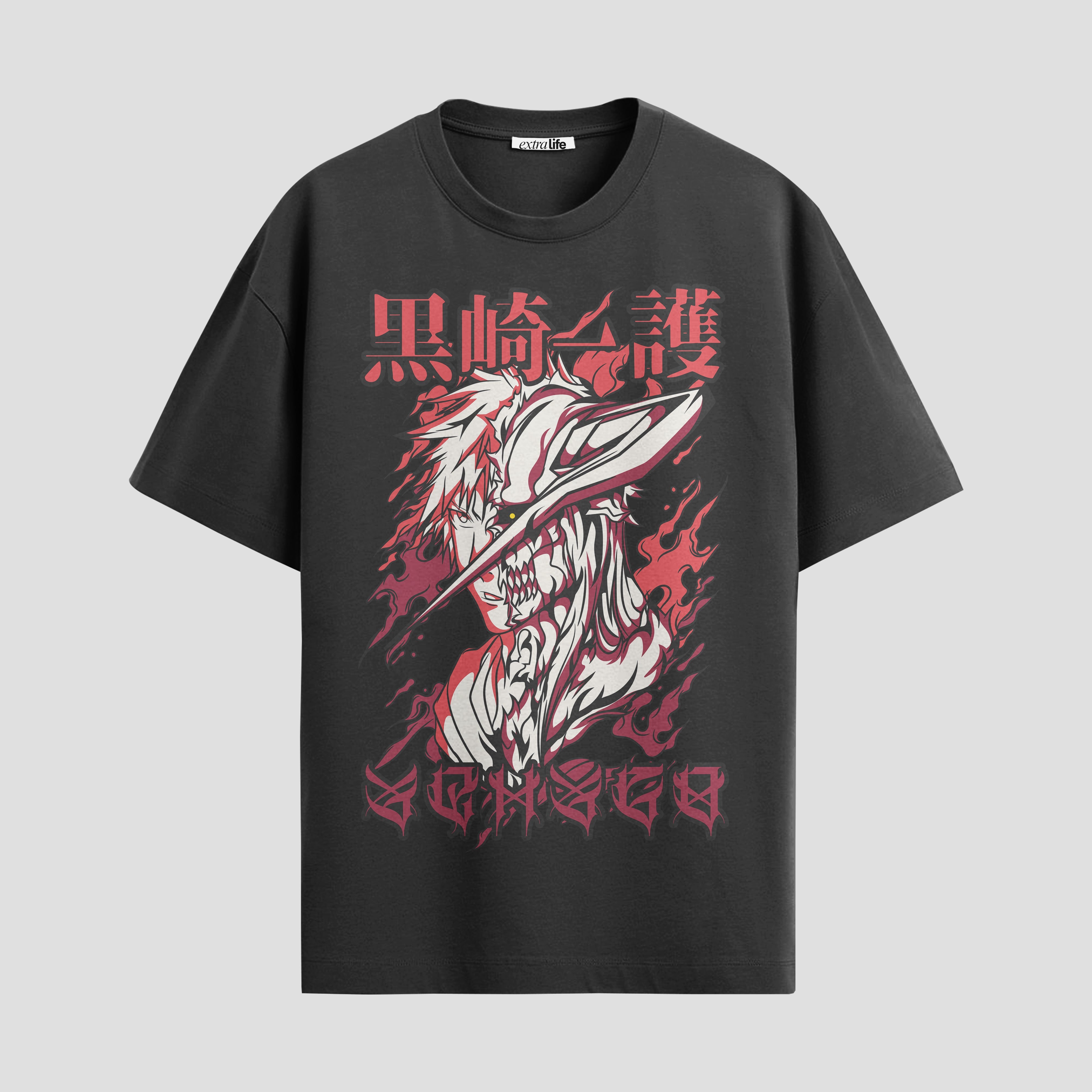 Playera urbana de anime y gaming ExtraLife MX, corte Standard Fit unisex ligero y transpirable en color Deep Black y Pure White, ropa de uso diario para gym y casual.