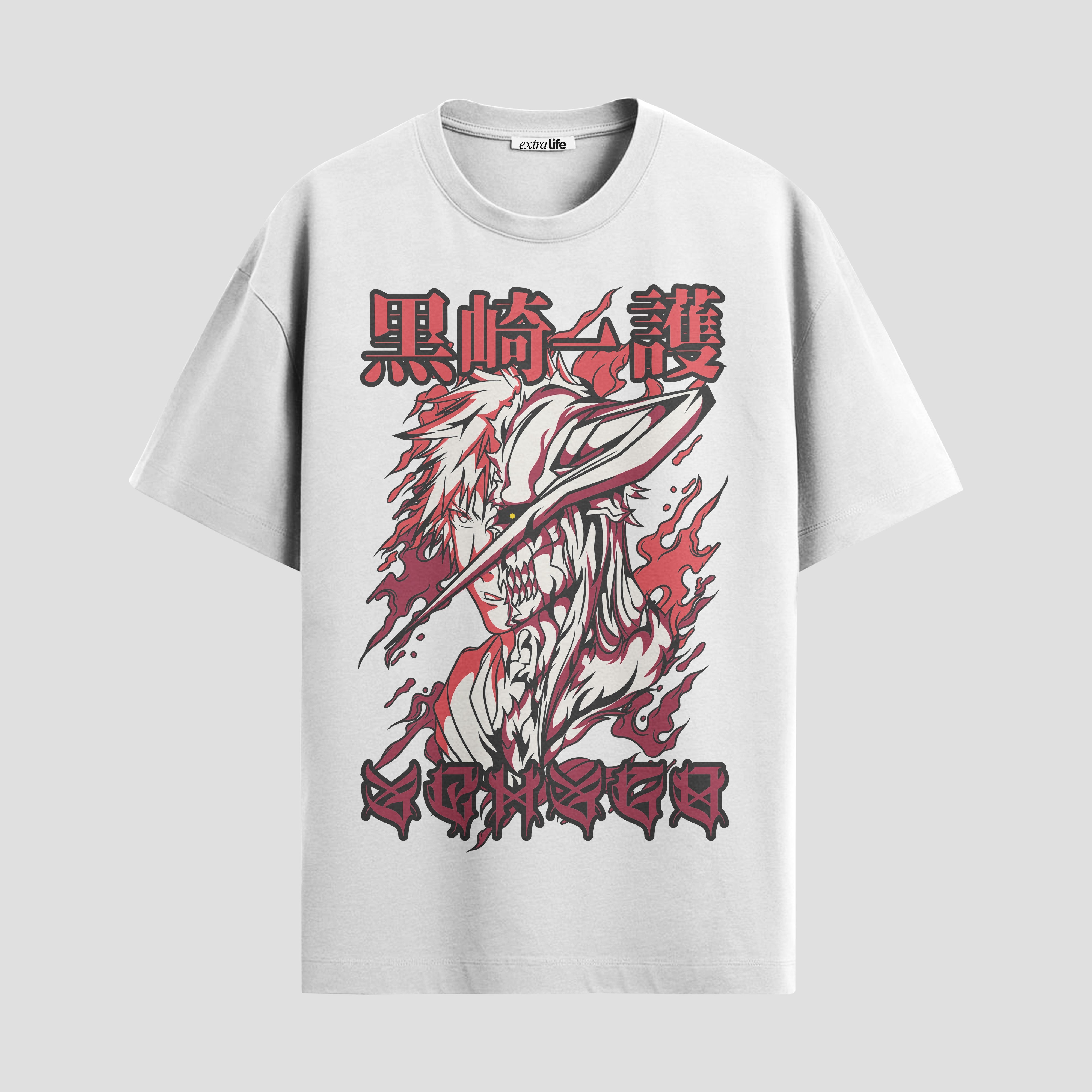 Playera urbana de anime y gaming ExtraLife MX, corte Standard Fit unisex ligero y transpirable en color Deep Black y Pure White, ropa de uso diario para gym y casual.