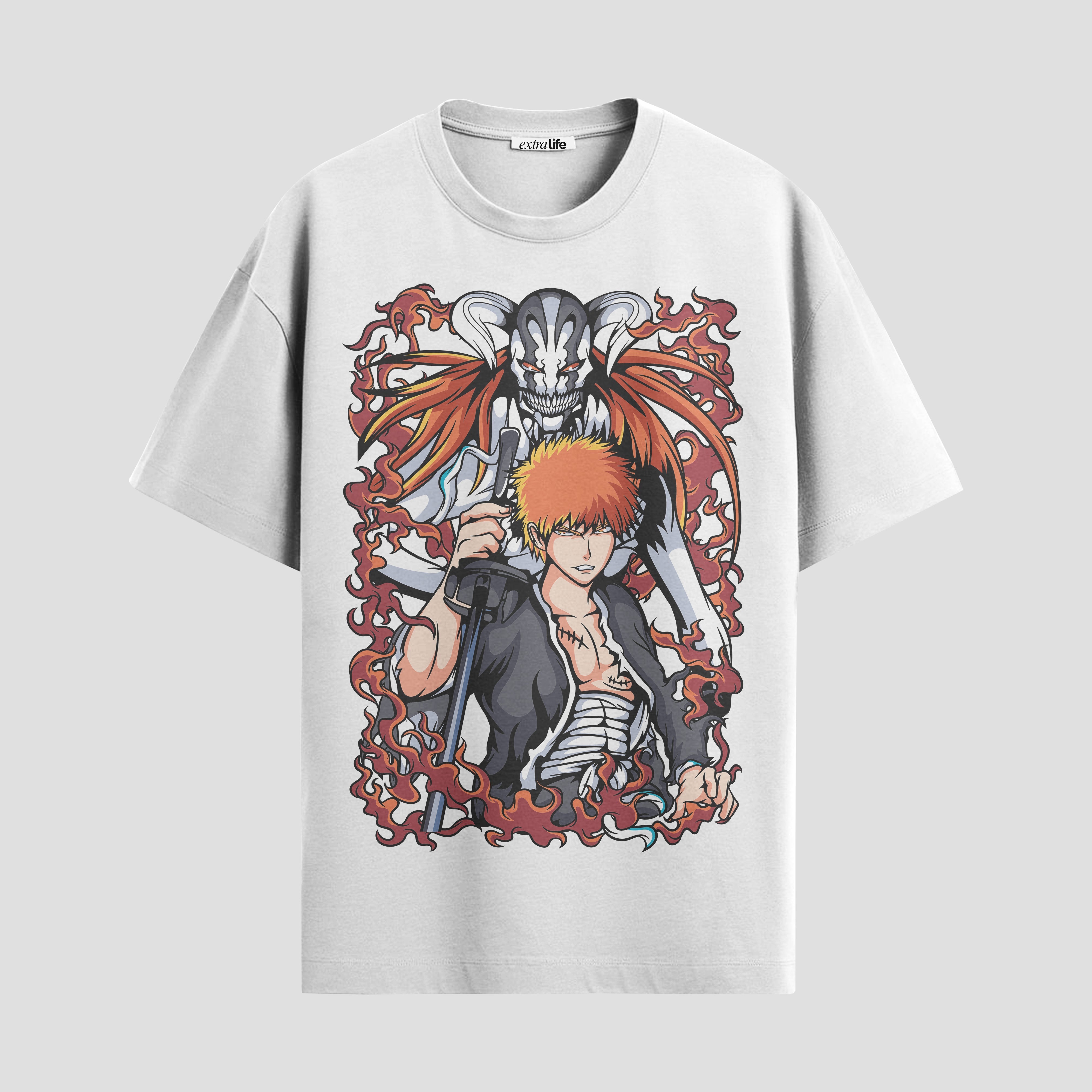 Playera urbana de anime y gaming ExtraLife MX, corte Standard Fit unisex ligero y transpirable en color Deep Black y Pure White, ropa de uso diario para gym y casual.