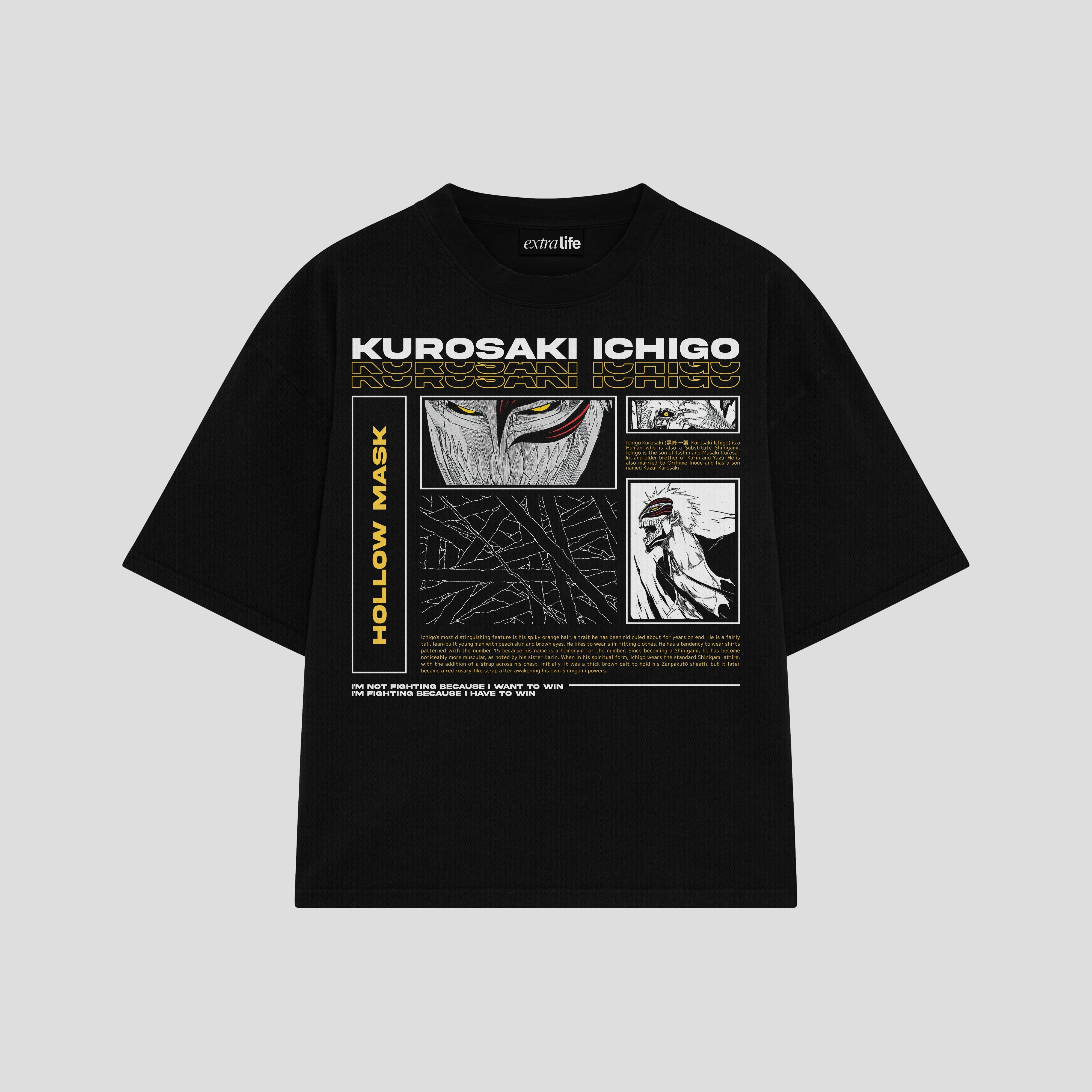 Playera streetwear premium de anime y gaming ExtraLife MX, corte boxy oversized drop shoulder heavyweight en color Deep Black y Off-White, moda urbana mexicana de culto.