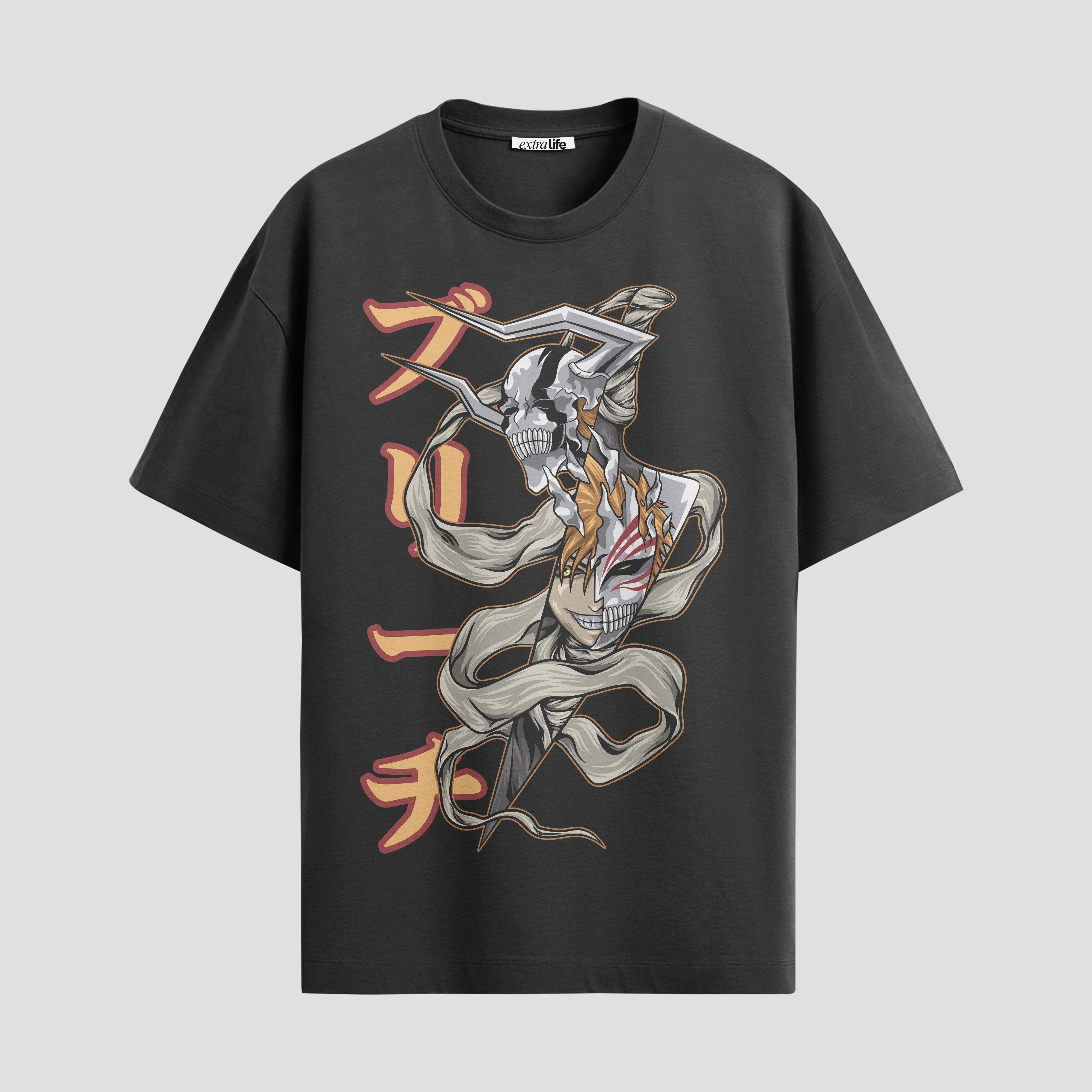 Playera urbana de anime y gaming ExtraLife MX, corte Standard Fit unisex ligero y transpirable en color Deep Black y Pure White, ropa de uso diario para gym y casual.