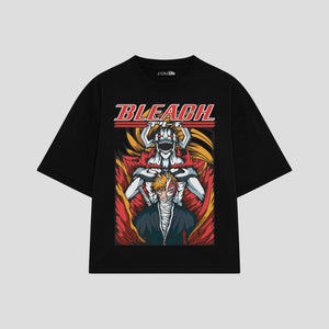 Playera streetwear premium de anime y gaming ExtraLife MX, corte boxy oversized drop shoulder heavyweight en color Deep Black y Off-White, moda urbana mexicana de culto.