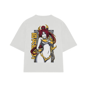 Playera streetwear premium de anime y gaming ExtraLife MX, corte boxy oversized drop shoulder heavyweight en color Deep Black y Off-White, moda urbana mexicana de culto.