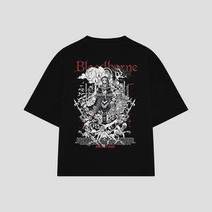 Playera streetwear premium de anime y gaming ExtraLife MX, corte boxy oversized drop shoulder heavyweight en color Deep Black y Off-White, moda urbana mexicana de culto.