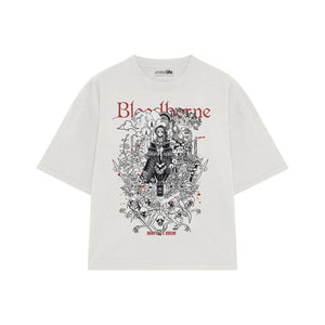 Playera streetwear premium de anime y gaming ExtraLife MX, corte boxy oversized drop shoulder heavyweight en color Deep Black y Off-White, moda urbana mexicana de culto.