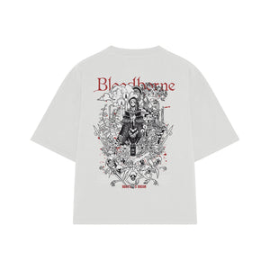Playera streetwear premium de anime y gaming ExtraLife MX, corte boxy oversized drop shoulder heavyweight en color Deep Black y Off-White, moda urbana mexicana de culto.