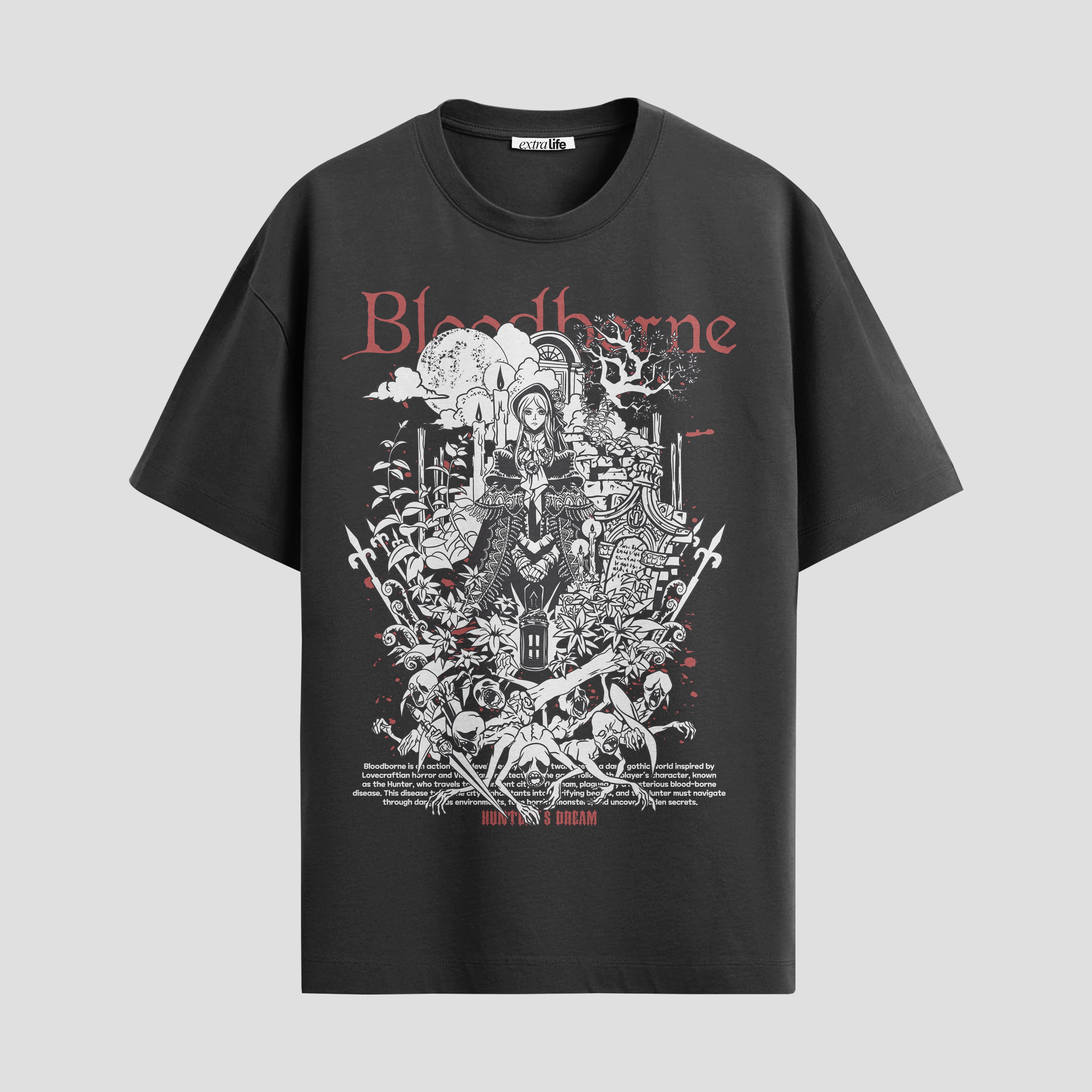Playera urbana de anime y gaming ExtraLife MX, corte Standard Fit unisex ligero y transpirable en color Deep Black y Pure White, ropa de uso diario para gym y casual.