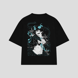Playera streetwear premium de anime y gaming ExtraLife MX, corte boxy oversized drop shoulder heavyweight en color Deep Black y Off-White, moda urbana mexicana de culto.