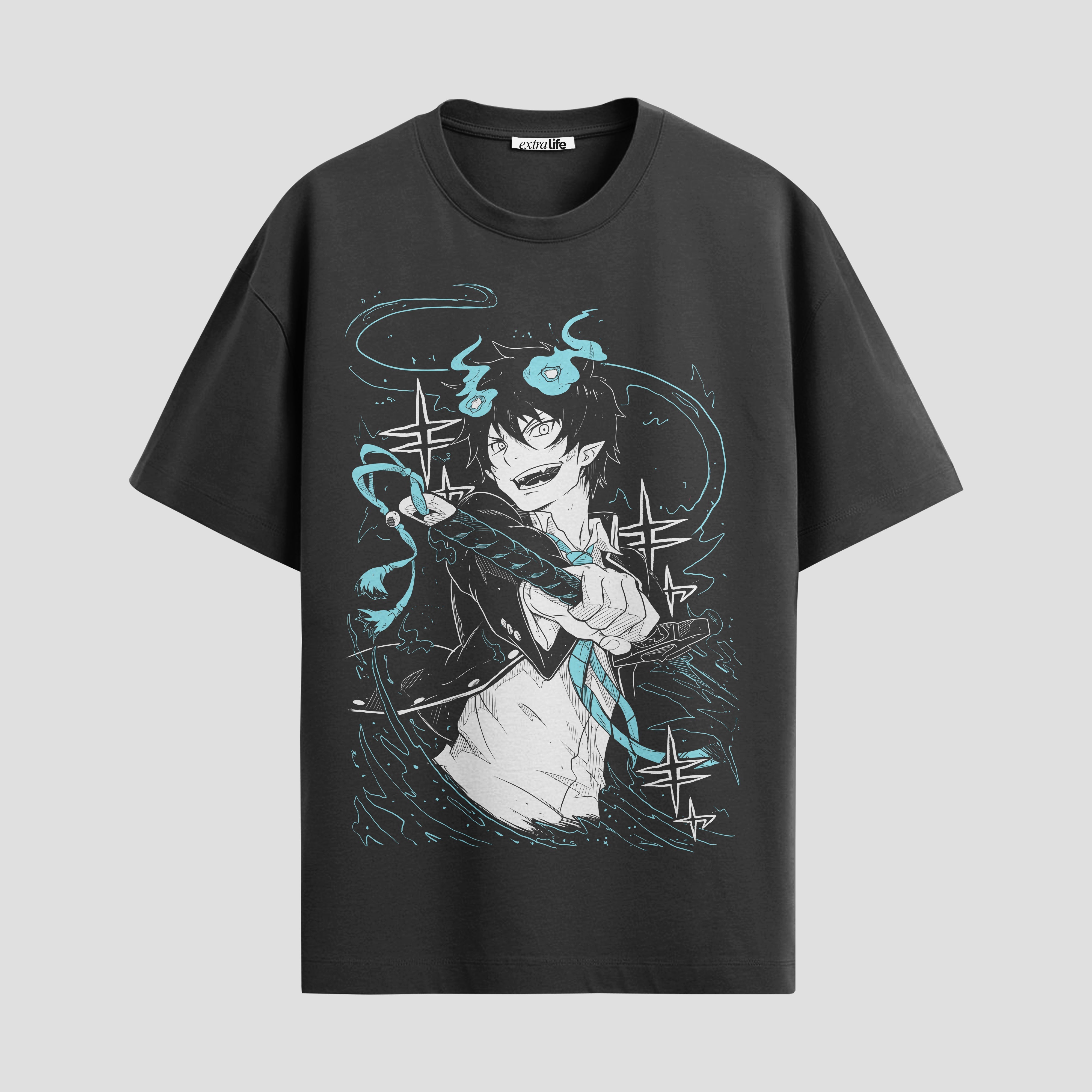 Playera urbana de anime y gaming ExtraLife MX, corte Standard Fit unisex ligero y transpirable en color Deep Black y Pure White, ropa de uso diario para gym y casual.