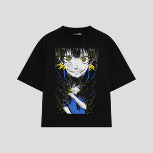 Playera streetwear premium de anime y gaming ExtraLife MX, corte boxy oversized drop shoulder heavyweight en color Deep Black y Off-White, moda urbana mexicana de culto.