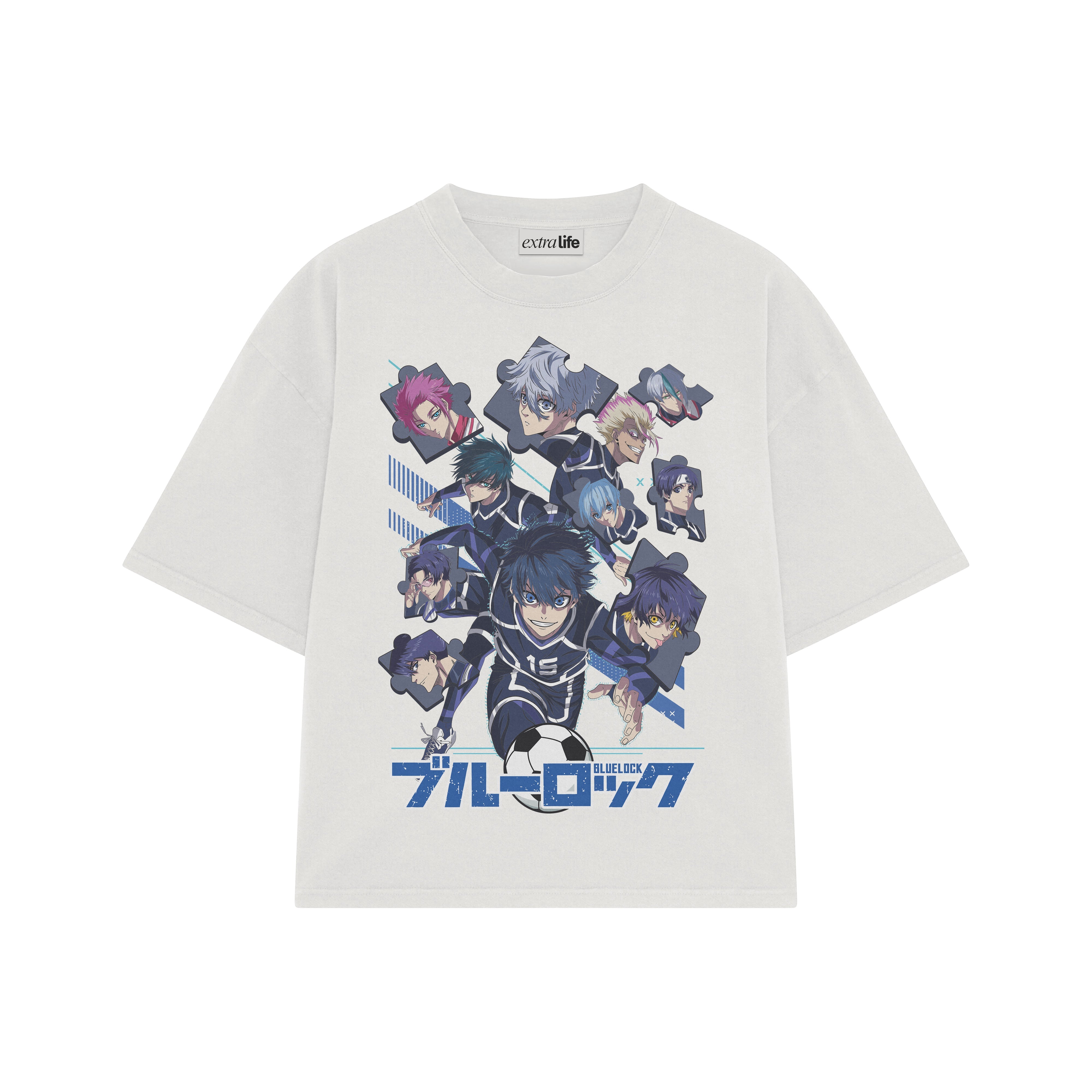 Playera streetwear premium de anime y gaming ExtraLife MX, corte boxy oversized drop shoulder heavyweight en color Deep Black y Off-White, moda urbana mexicana de culto.