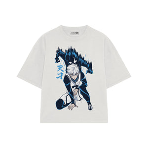 Playera streetwear premium de anime y gaming ExtraLife MX, corte boxy oversized drop shoulder heavyweight en color Deep Black y Off-White, moda urbana mexicana de culto.
