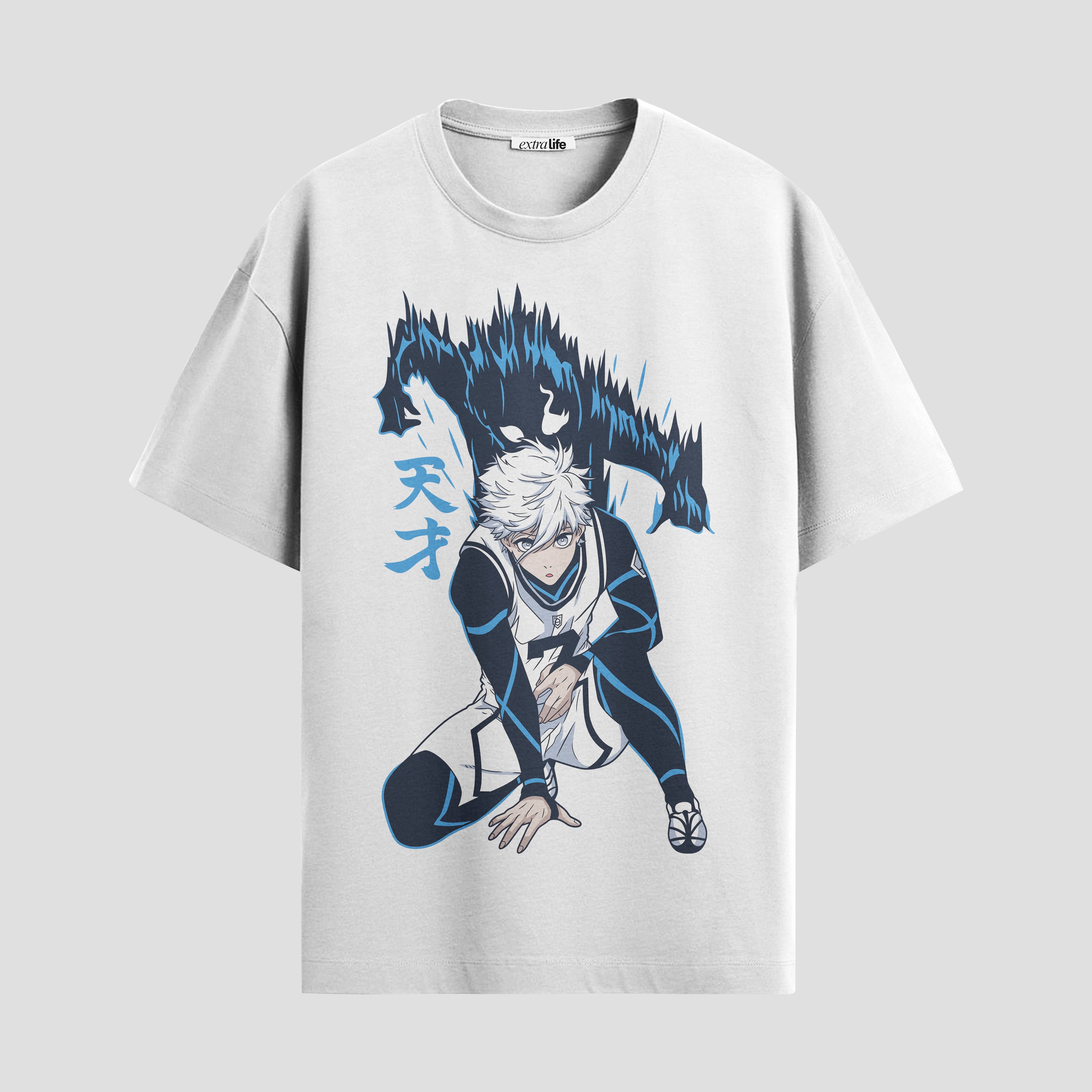 Playera urbana de anime y gaming ExtraLife MX, corte Standard Fit unisex ligero y transpirable en color Deep Black y Pure White, ropa de uso diario para gym y casual.