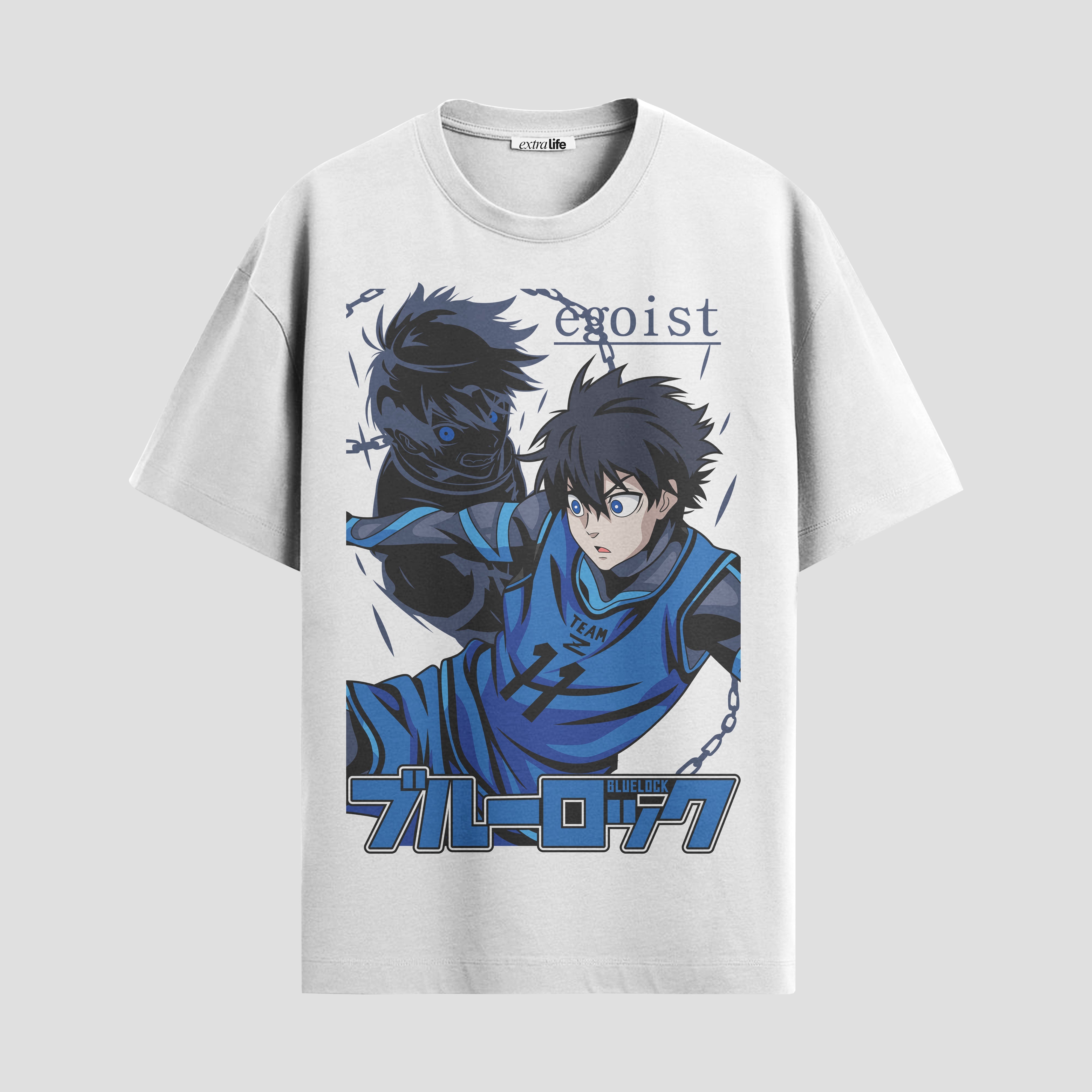 Playera urbana de anime y gaming ExtraLife MX, corte Standard Fit unisex ligero y transpirable en color Deep Black y Pure White, ropa de uso diario para gym y casual.