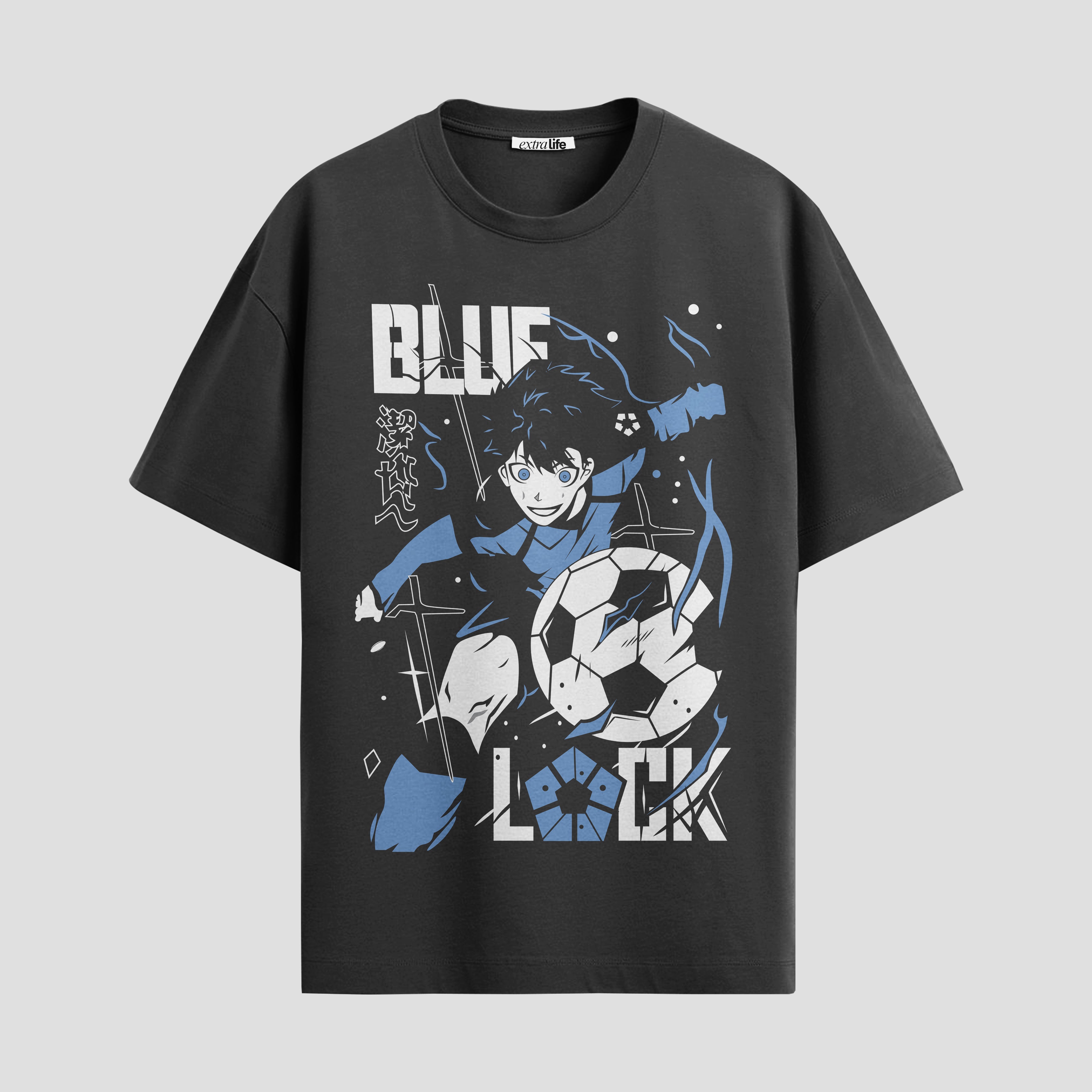 Playera urbana de anime y gaming ExtraLife MX, corte Standard Fit unisex ligero y transpirable en color Deep Black y Pure White, ropa de uso diario para gym y casual.