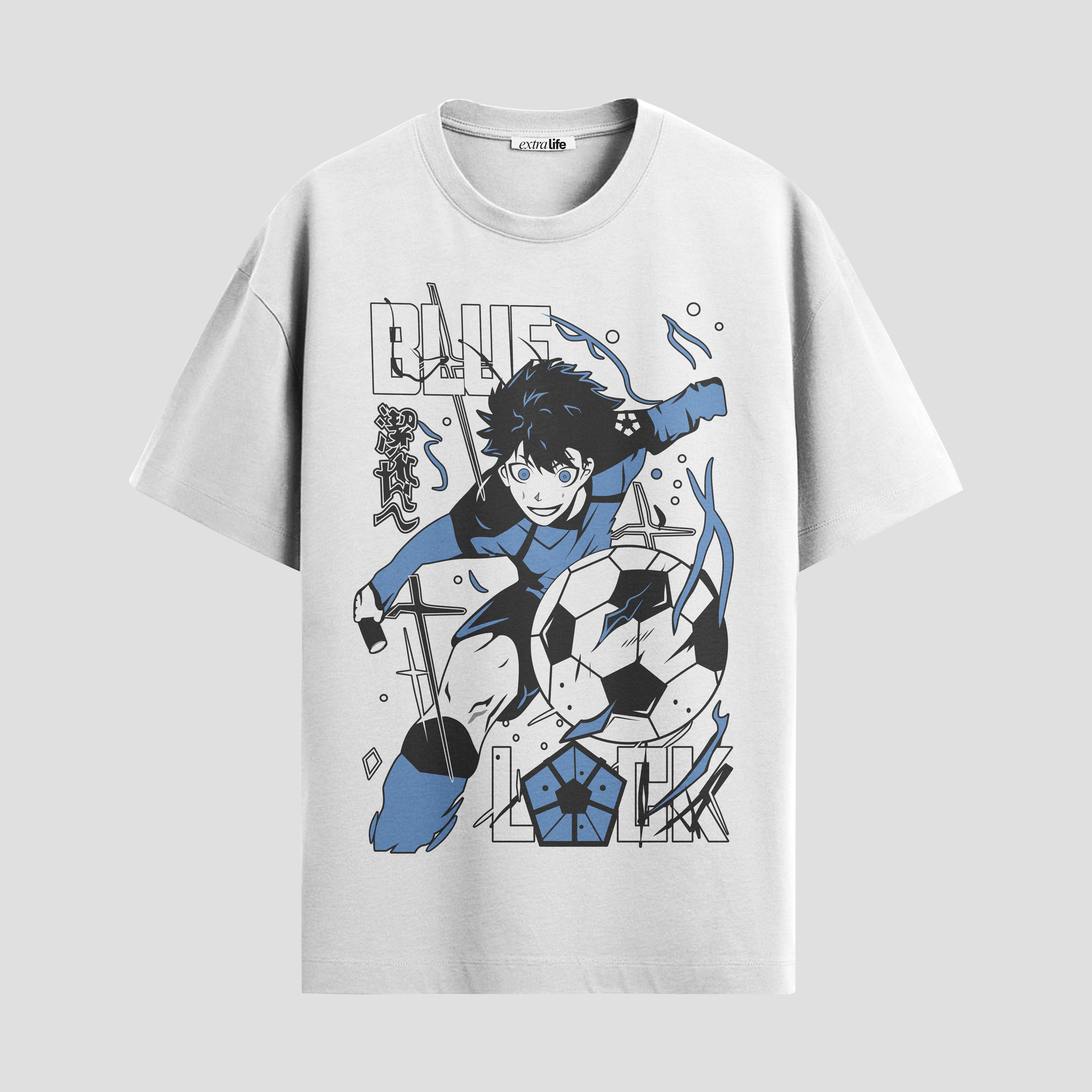 Playera urbana de anime y gaming ExtraLife MX, corte Standard Fit unisex ligero y transpirable en color Deep Black y Pure White, ropa de uso diario para gym y casual.