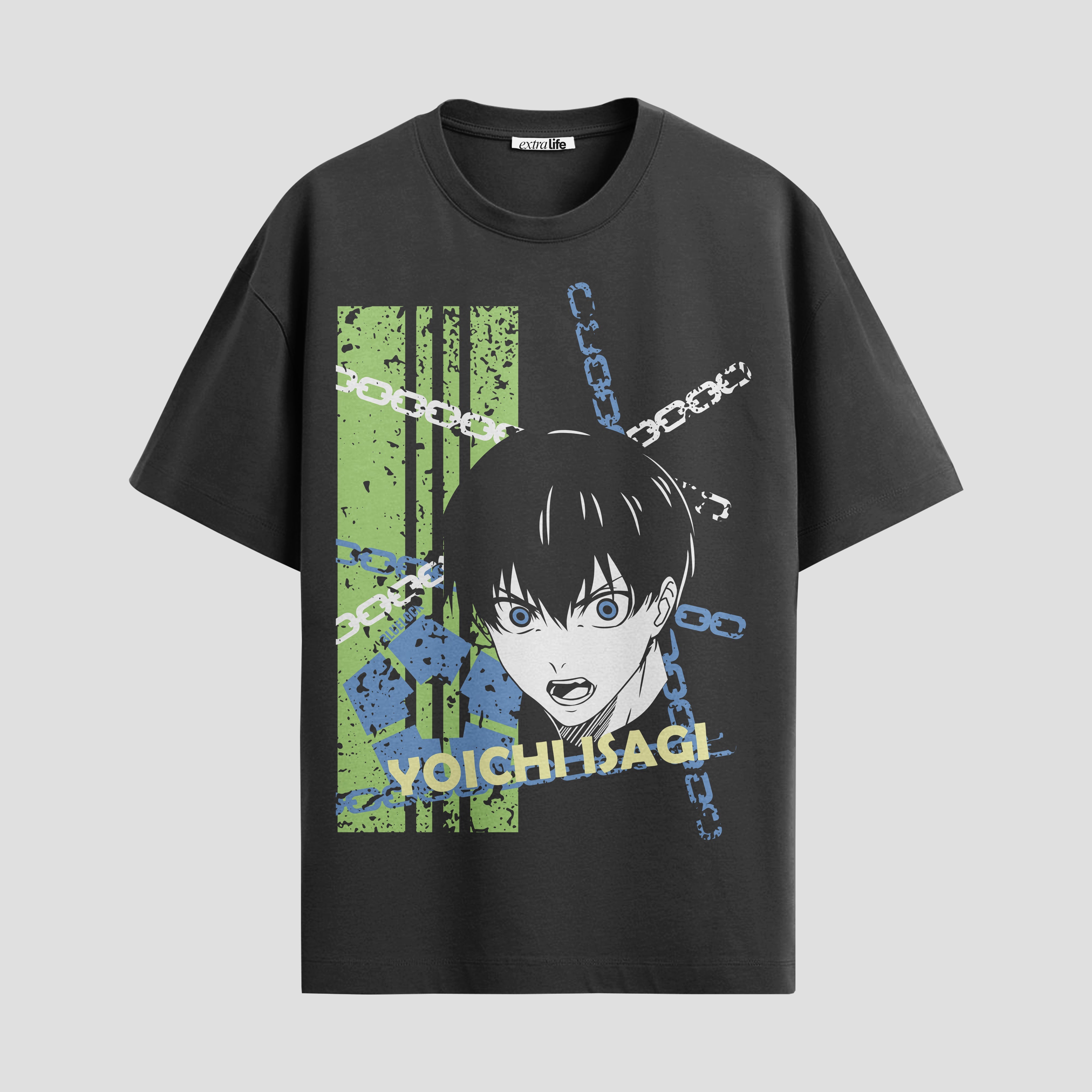 Playera urbana de anime y gaming ExtraLife MX, corte Standard Fit unisex ligero y transpirable en color Deep Black y Pure White, ropa de uso diario para gym y casual.