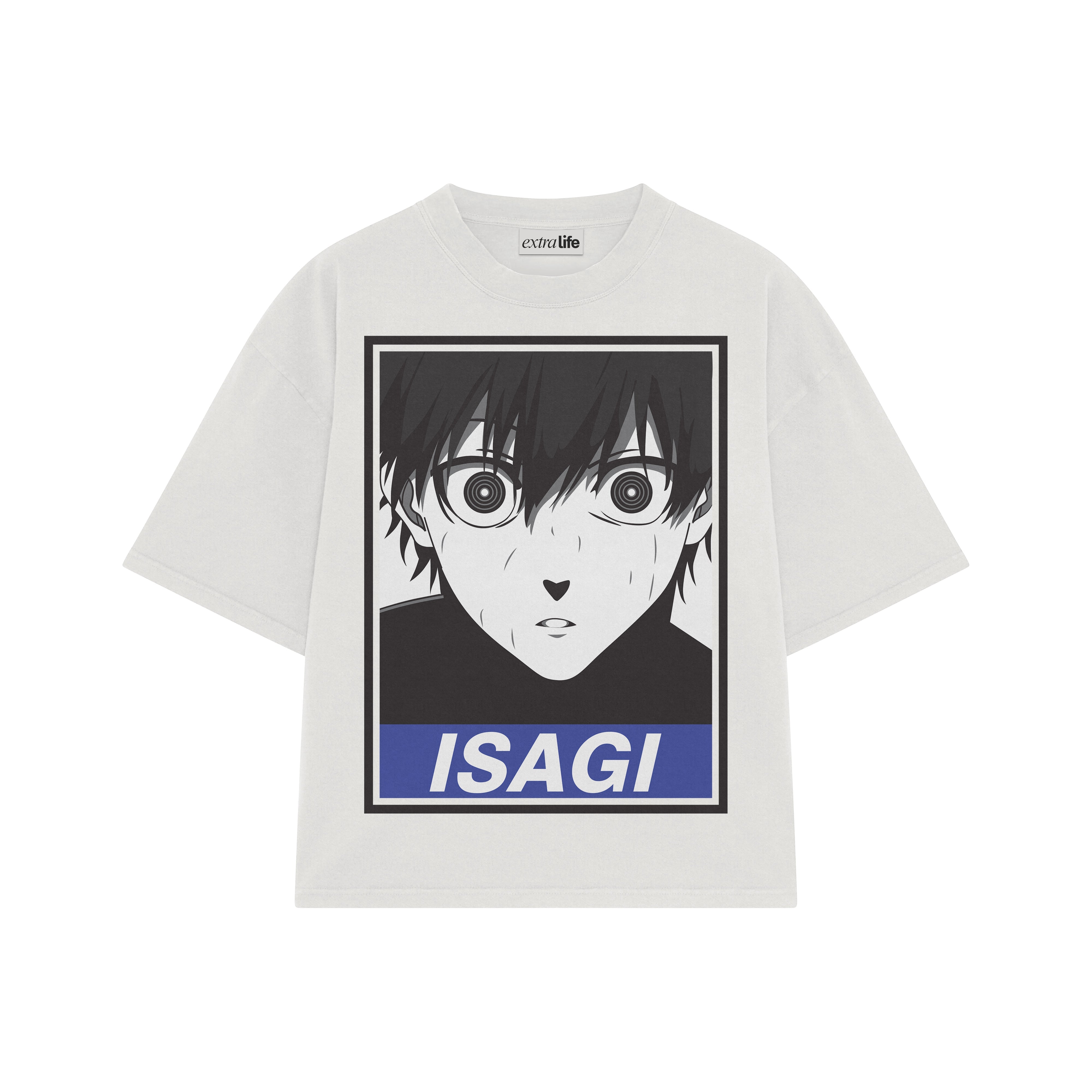 Playera streetwear premium de anime y gaming ExtraLife MX, corte boxy oversized drop shoulder heavyweight en color Deep Black y Off-White, moda urbana mexicana de culto.