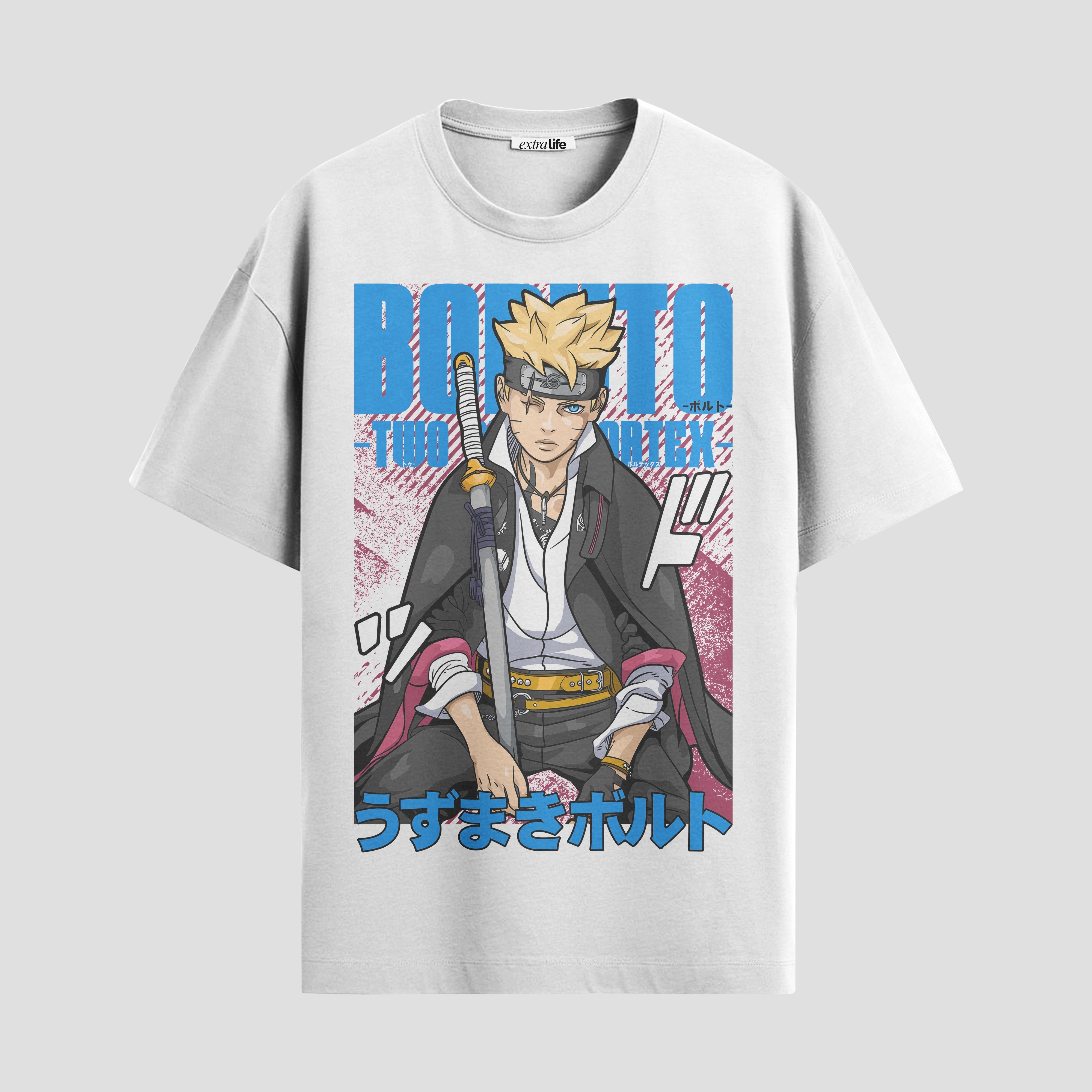 Playera urbana de anime y gaming ExtraLife MX, corte Standard Fit unisex ligero y transpirable en color Deep Black y Pure White, ropa de uso diario para gym y casual.
