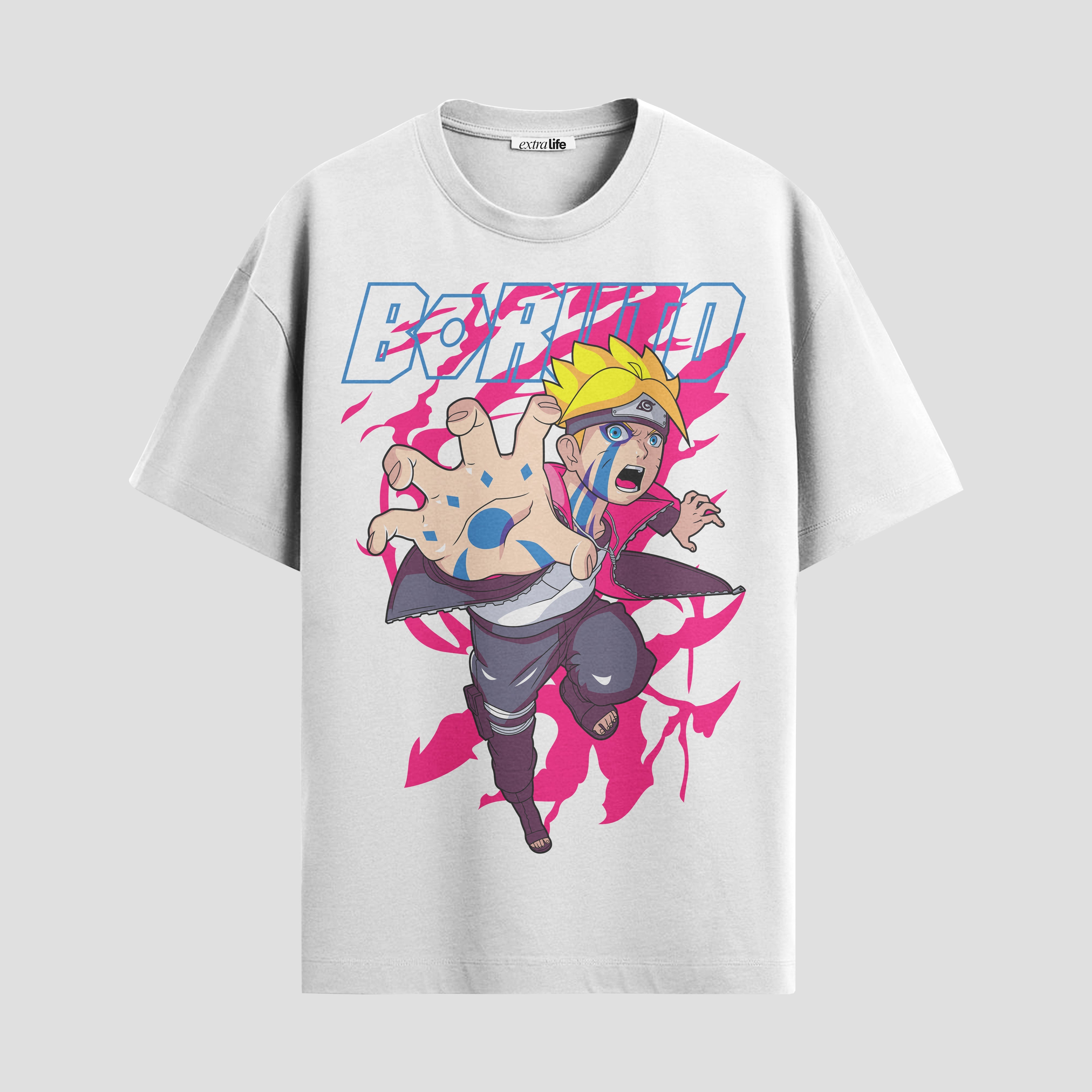 Playera urbana de anime y gaming ExtraLife MX, corte Standard Fit unisex ligero y transpirable en color Deep Black y Pure White, ropa de uso diario para gym y casual.