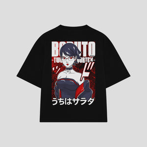 Playera streetwear premium de anime y gaming ExtraLife MX, corte boxy oversized drop shoulder heavyweight en color Deep Black y Off-White, moda urbana mexicana de culto.