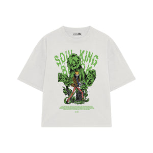 Playera streetwear premium de anime y gaming ExtraLife MX, corte boxy oversized drop shoulder heavyweight en color Deep Black y Off-White, moda urbana mexicana de culto.