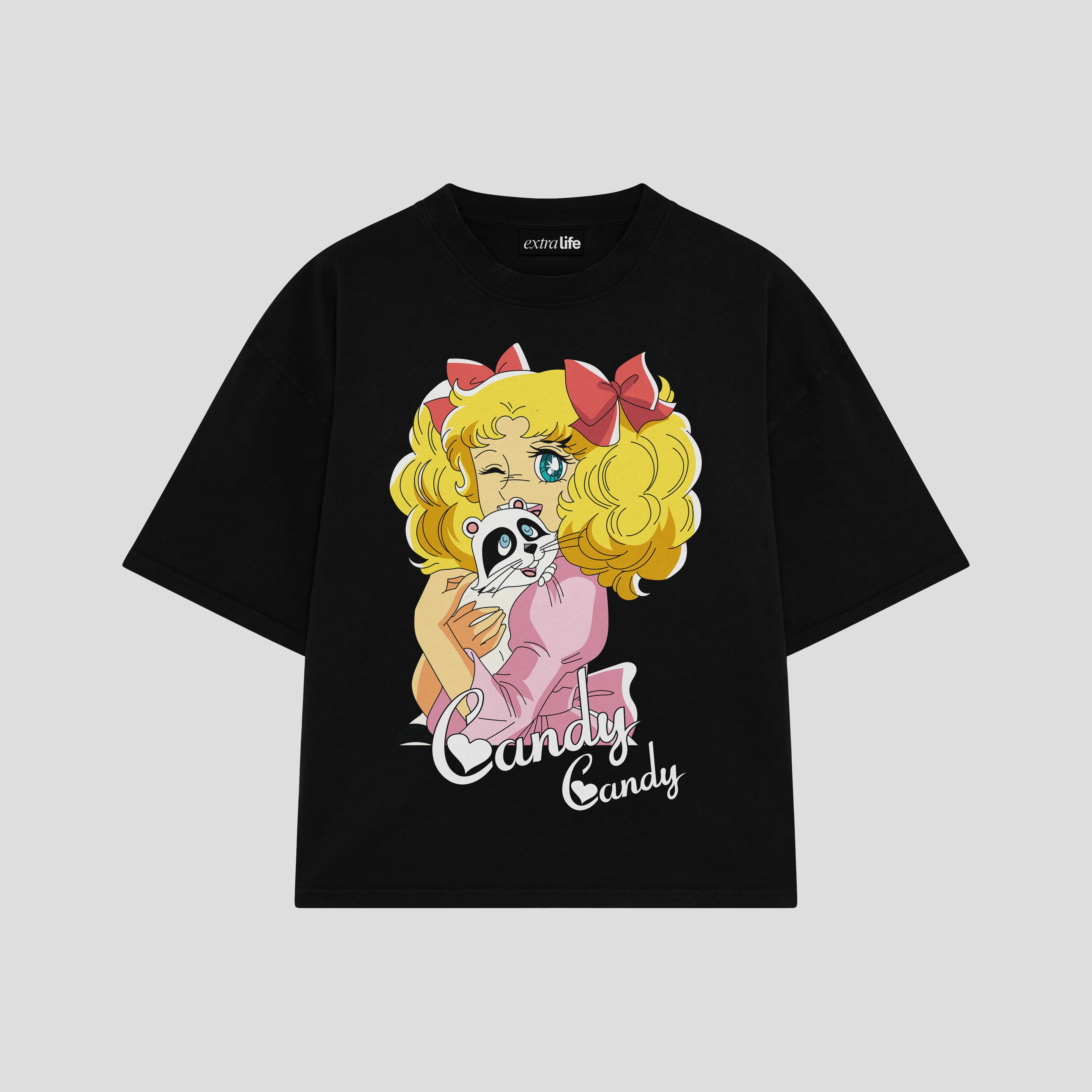 Playera streetwear premium de anime y gaming ExtraLife MX, corte boxy oversized drop shoulder heavyweight en color Deep Black y Off-White, moda urbana mexicana de culto.