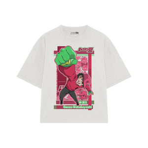 Playera streetwear premium de anime y gaming ExtraLife MX, corte boxy oversized drop shoulder heavyweight en color Deep Black y Off-White, moda urbana mexicana de culto.
