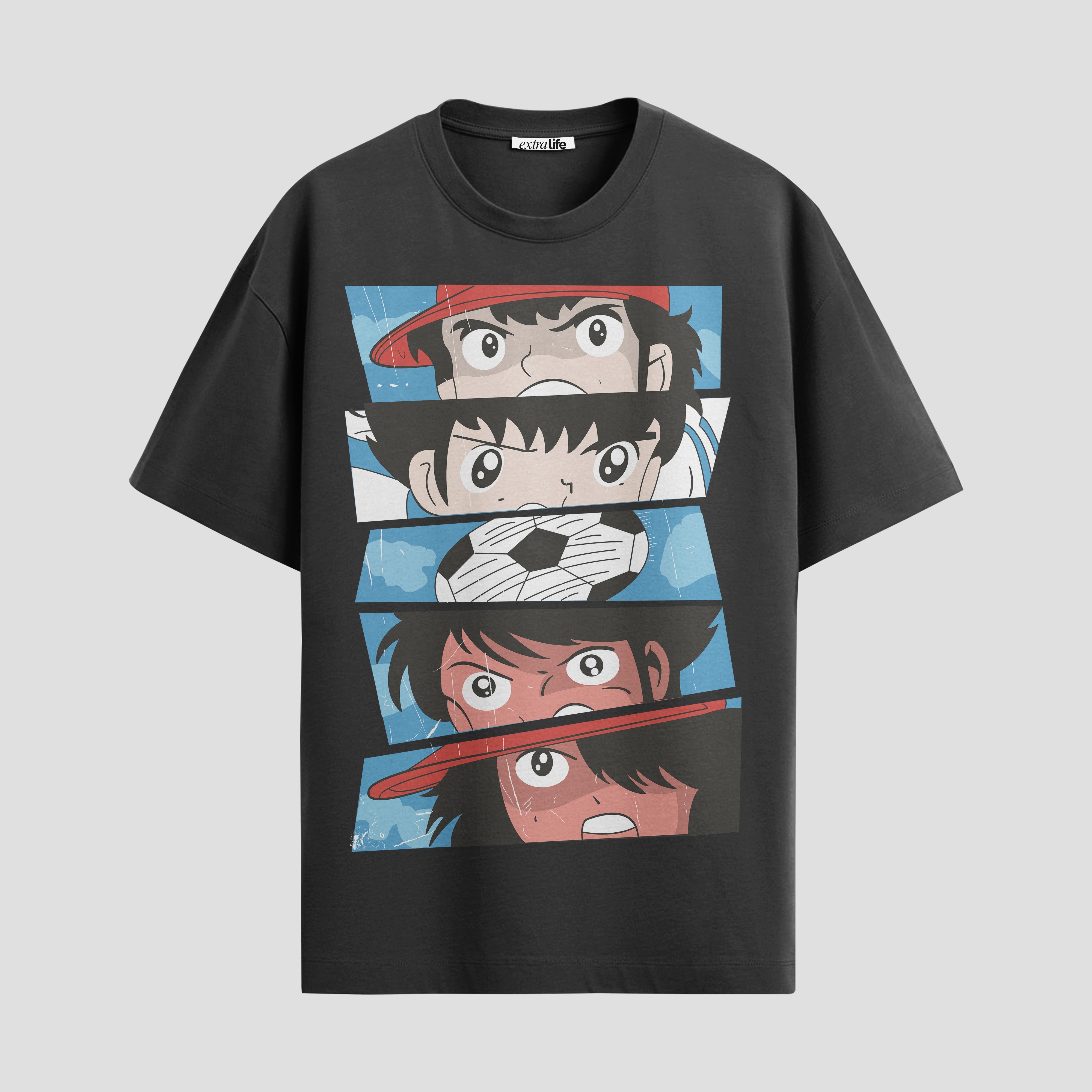 Playera urbana de anime y gaming ExtraLife MX, corte Standard Fit unisex ligero y transpirable en color Deep Black y Pure White, ropa de uso diario para gym y casual.