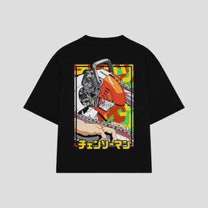 Playera streetwear premium de anime y gaming ExtraLife MX, corte boxy oversized drop shoulder heavyweight en color Deep Black y Off-White, moda urbana mexicana de culto.