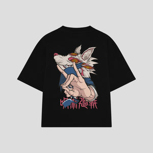 Playera streetwear premium de anime y gaming ExtraLife MX, corte boxy oversized drop shoulder heavyweight en color Deep Black y Off-White, moda urbana mexicana de culto.