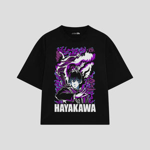 Playera streetwear premium de anime y gaming ExtraLife MX, corte boxy oversized drop shoulder heavyweight en color Deep Black y Off-White, moda urbana mexicana de culto.
