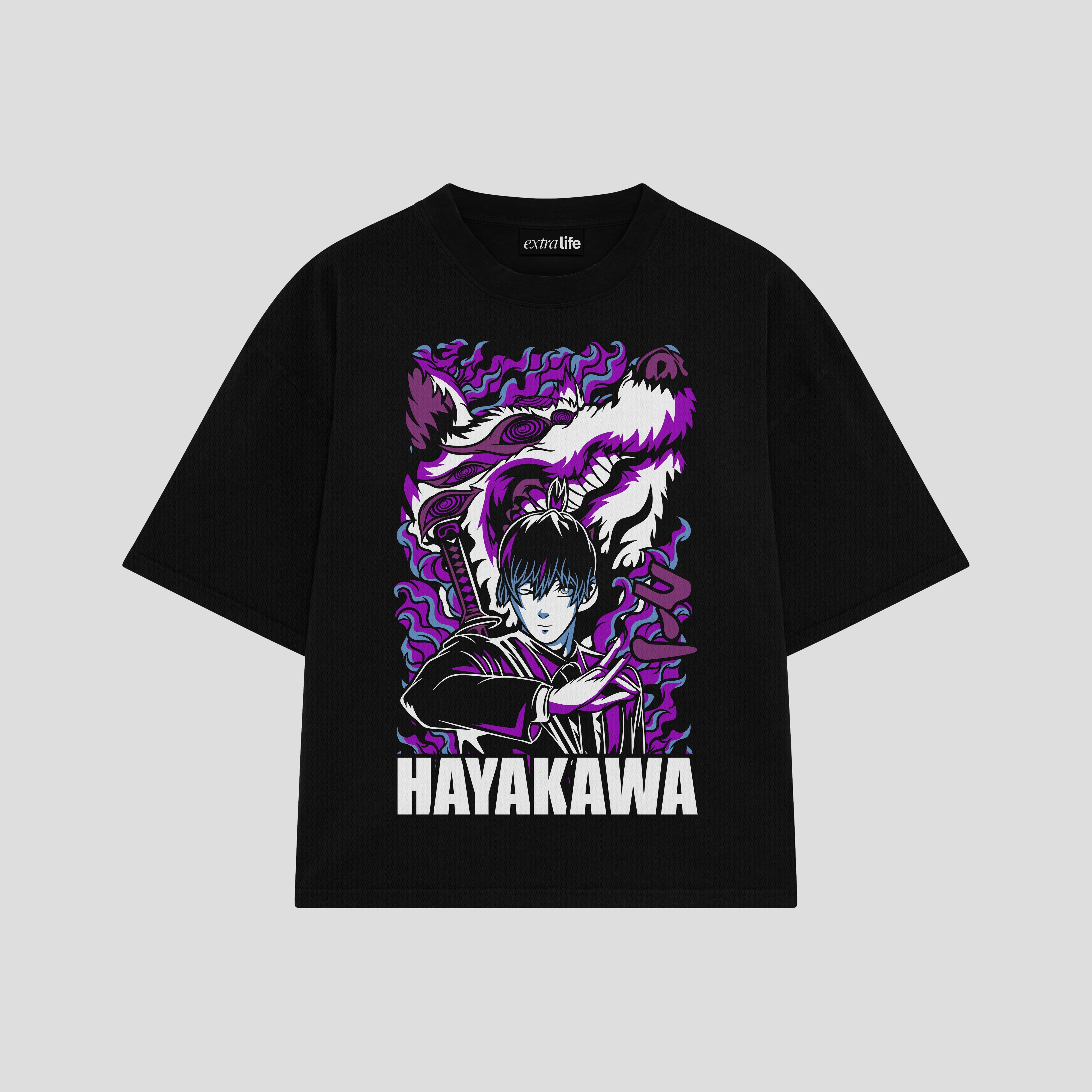 Playera streetwear premium de anime y gaming ExtraLife MX, corte boxy oversized drop shoulder heavyweight en color Deep Black y Off-White, moda urbana mexicana de culto.