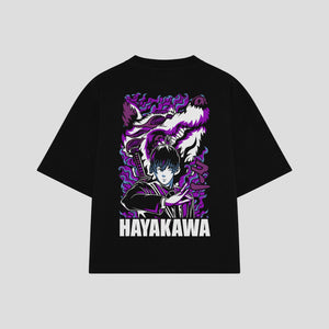 Playera streetwear premium de anime y gaming ExtraLife MX, corte boxy oversized drop shoulder heavyweight en color Deep Black y Off-White, moda urbana mexicana de culto.