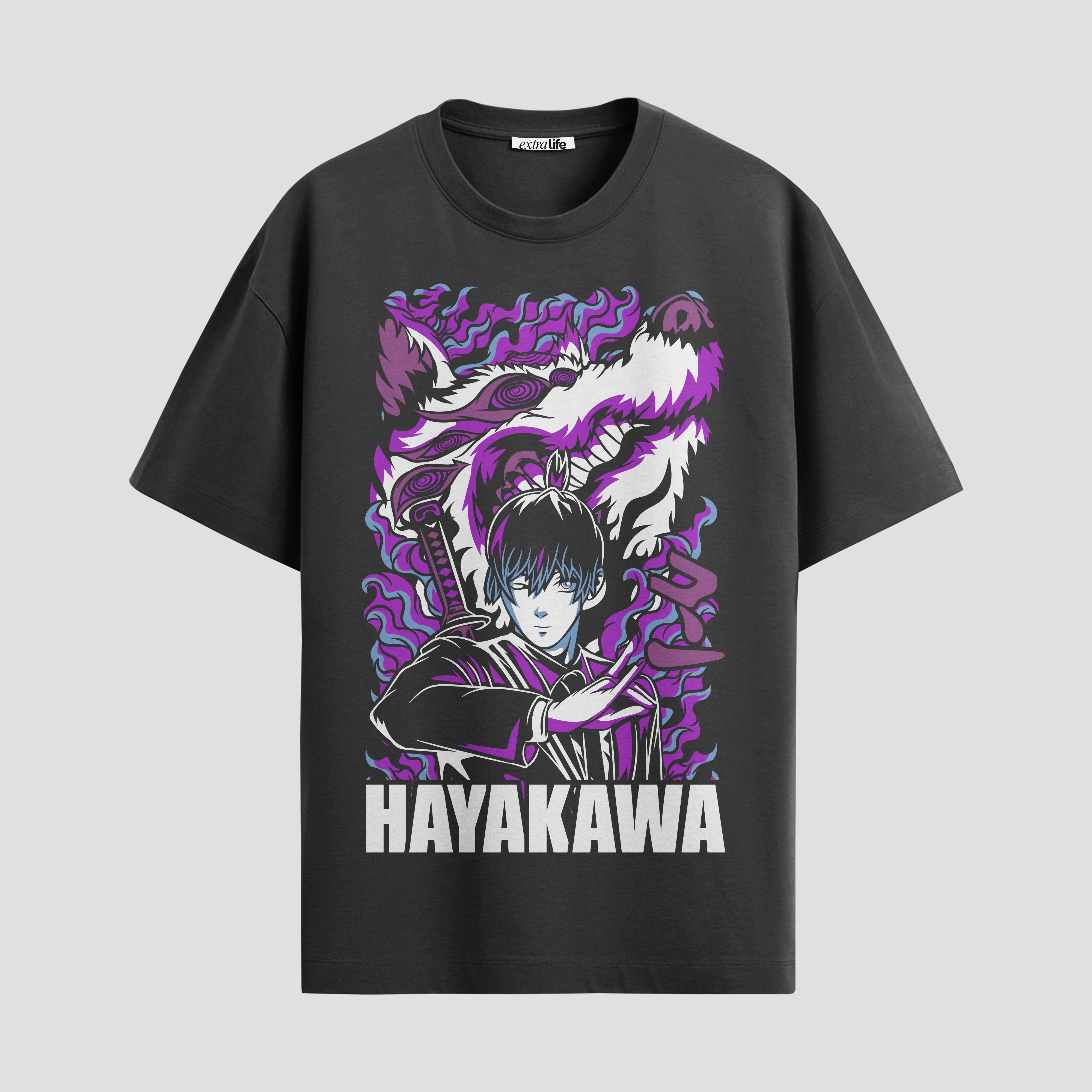 Playera urbana de anime y gaming ExtraLife MX, corte Standard Fit unisex ligero y transpirable en color Deep Black y Pure White, ropa de uso diario para gym y casual.