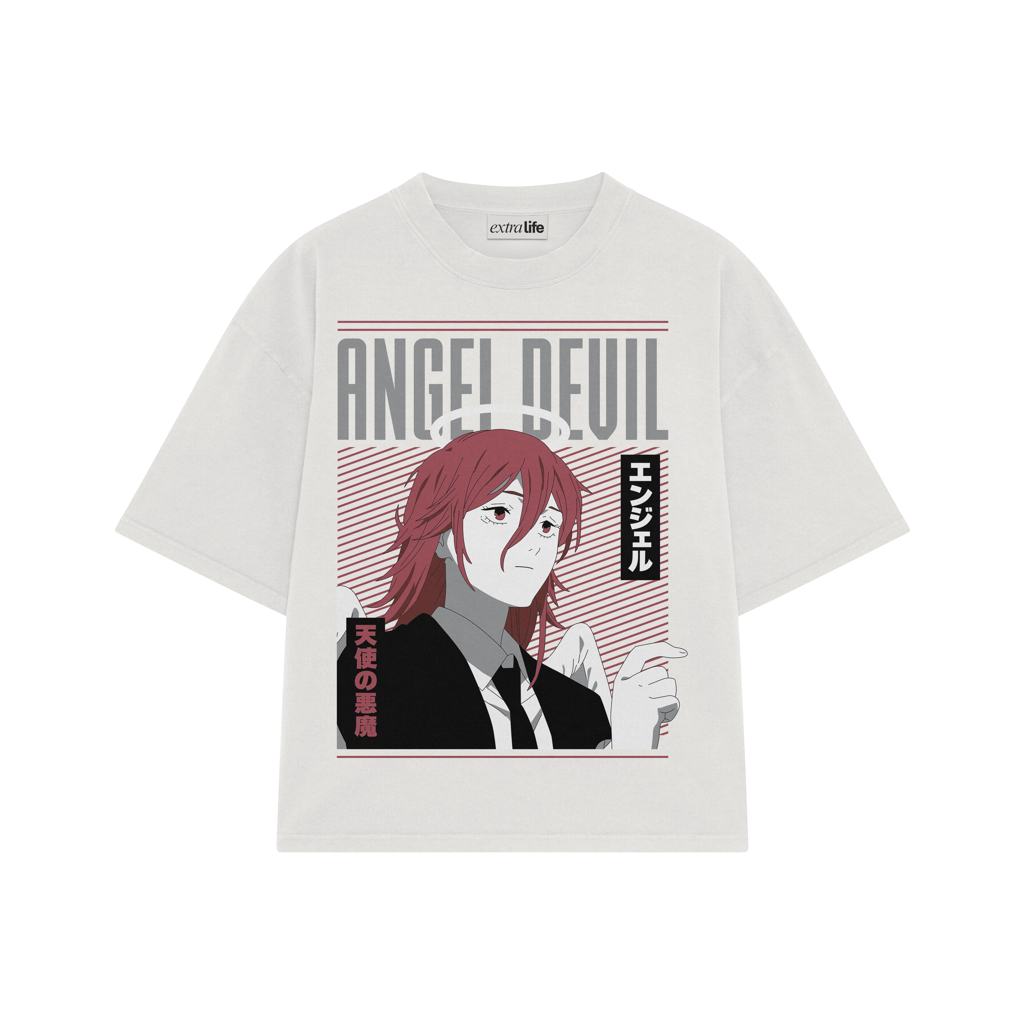 Playera streetwear premium de anime y gaming ExtraLife MX, corte boxy oversized drop shoulder heavyweight en color Deep Black y Off-White, moda urbana mexicana de culto.
