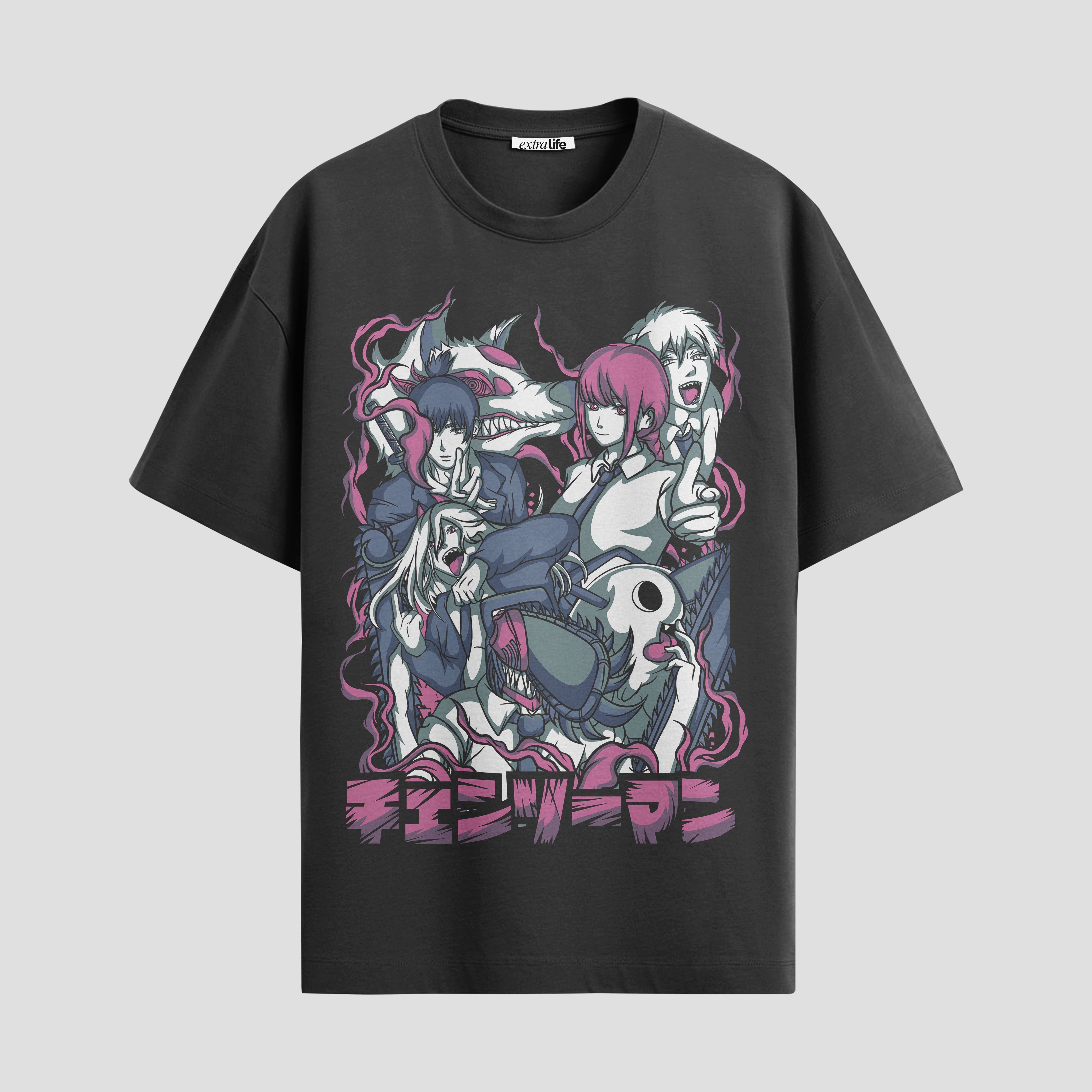 Playera urbana de anime y gaming ExtraLife MX, corte Standard Fit unisex ligero y transpirable en color Deep Black y Pure White, ropa de uso diario para gym y casual.