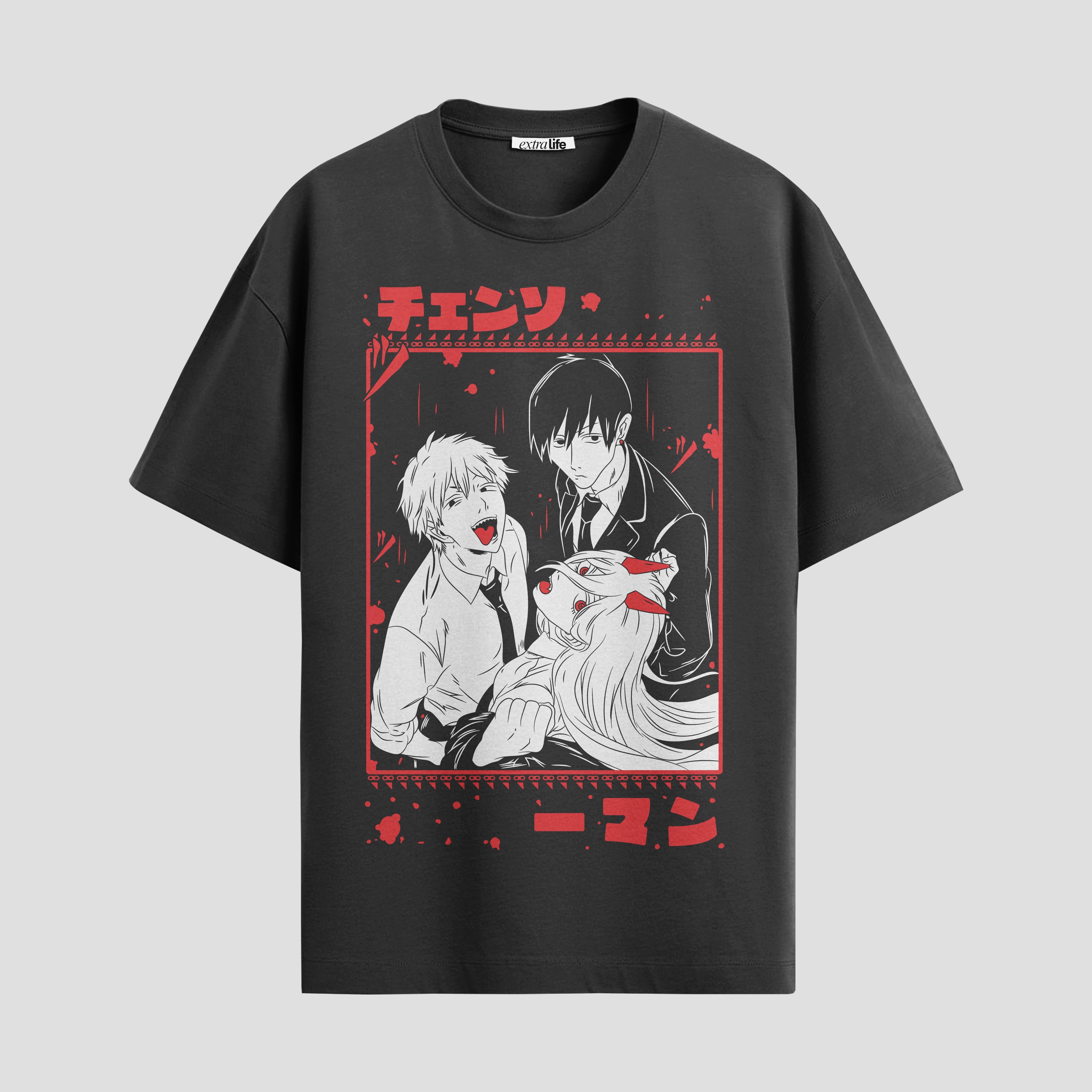Playera urbana de anime y gaming ExtraLife MX, corte Standard Fit unisex ligero y transpirable en color Deep Black y Pure White, ropa de uso diario para gym y casual.