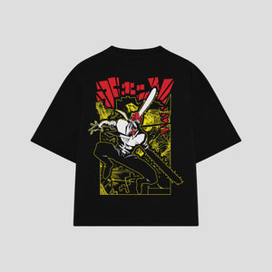 Playera streetwear premium de anime y gaming ExtraLife MX, corte boxy oversized drop shoulder heavyweight en color Deep Black y Off-White, moda urbana mexicana de culto.