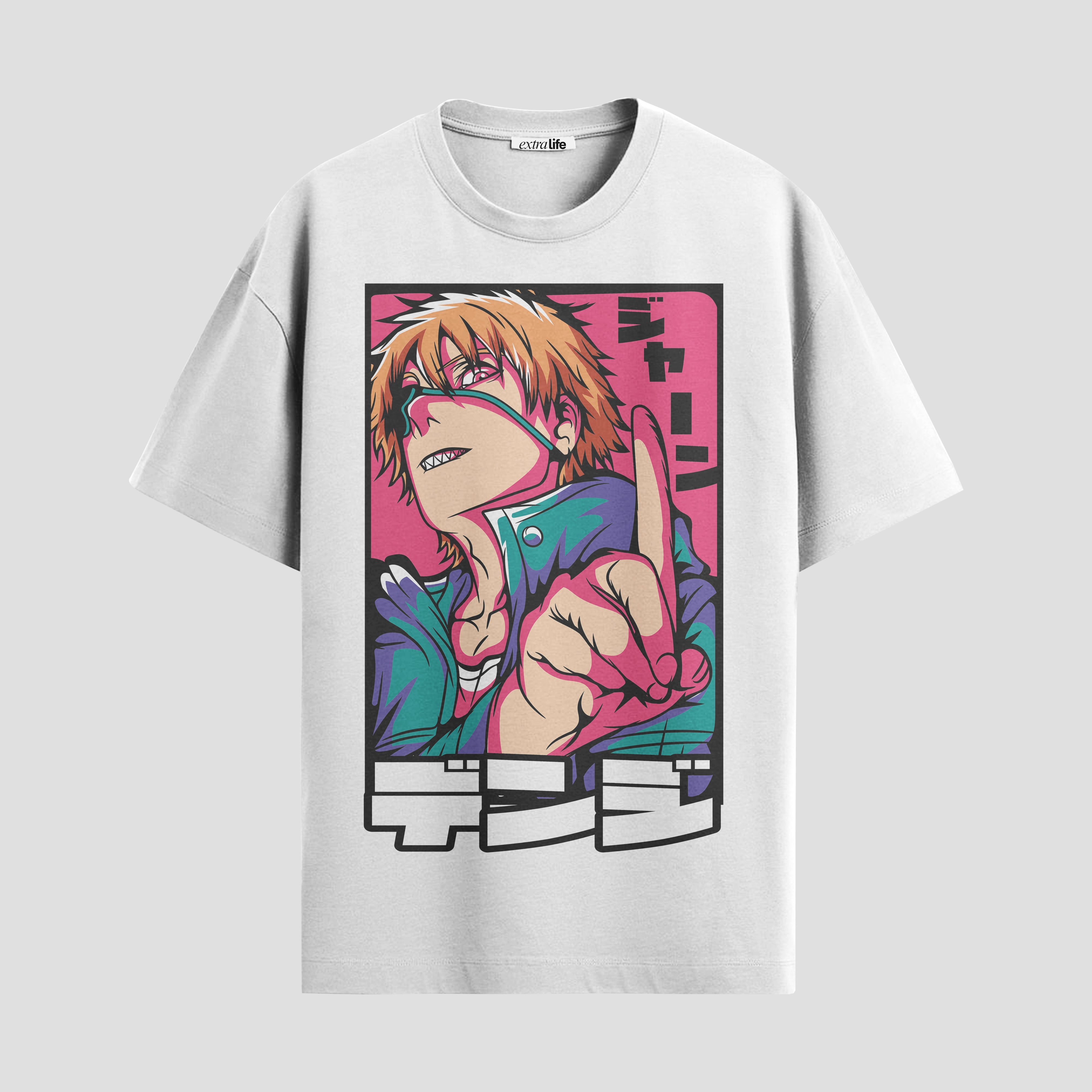 Playera urbana de anime y gaming ExtraLife MX, corte Standard Fit unisex ligero y transpirable en color Deep Black y Pure White, ropa de uso diario para gym y casual.