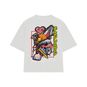 Playera streetwear premium de anime y gaming ExtraLife MX, corte boxy oversized drop shoulder heavyweight en color Deep Black y Off-White, moda urbana mexicana de culto.