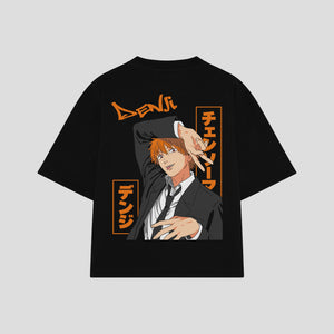 Playera streetwear premium de anime y gaming ExtraLife MX, corte boxy oversized drop shoulder heavyweight en color Deep Black y Off-White, moda urbana mexicana de culto.