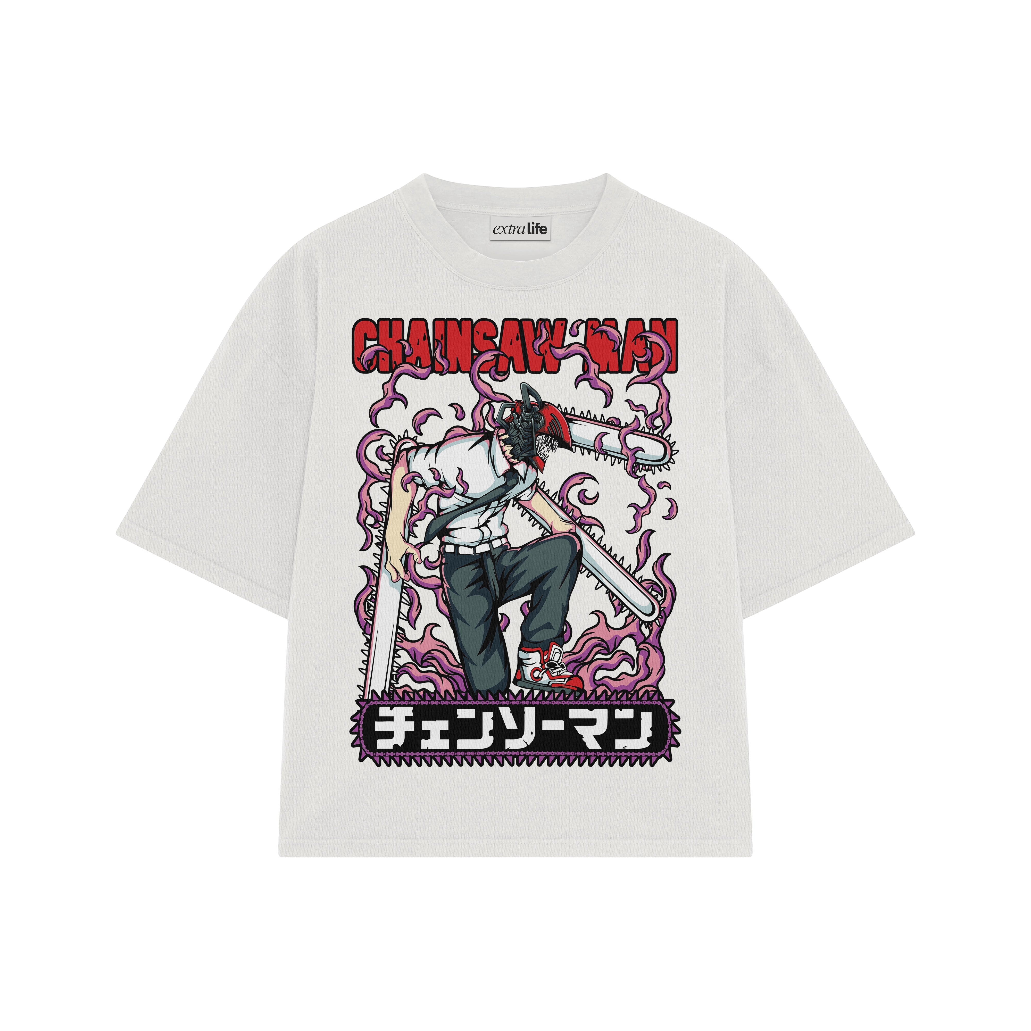 Playera streetwear premium de anime y gaming ExtraLife MX, corte boxy oversized drop shoulder heavyweight en color Deep Black y Off-White, moda urbana mexicana de culto.