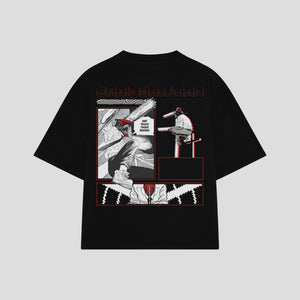 Playera streetwear premium de anime y gaming ExtraLife MX, corte boxy oversized drop shoulder heavyweight en color Deep Black y Off-White, moda urbana mexicana de culto.