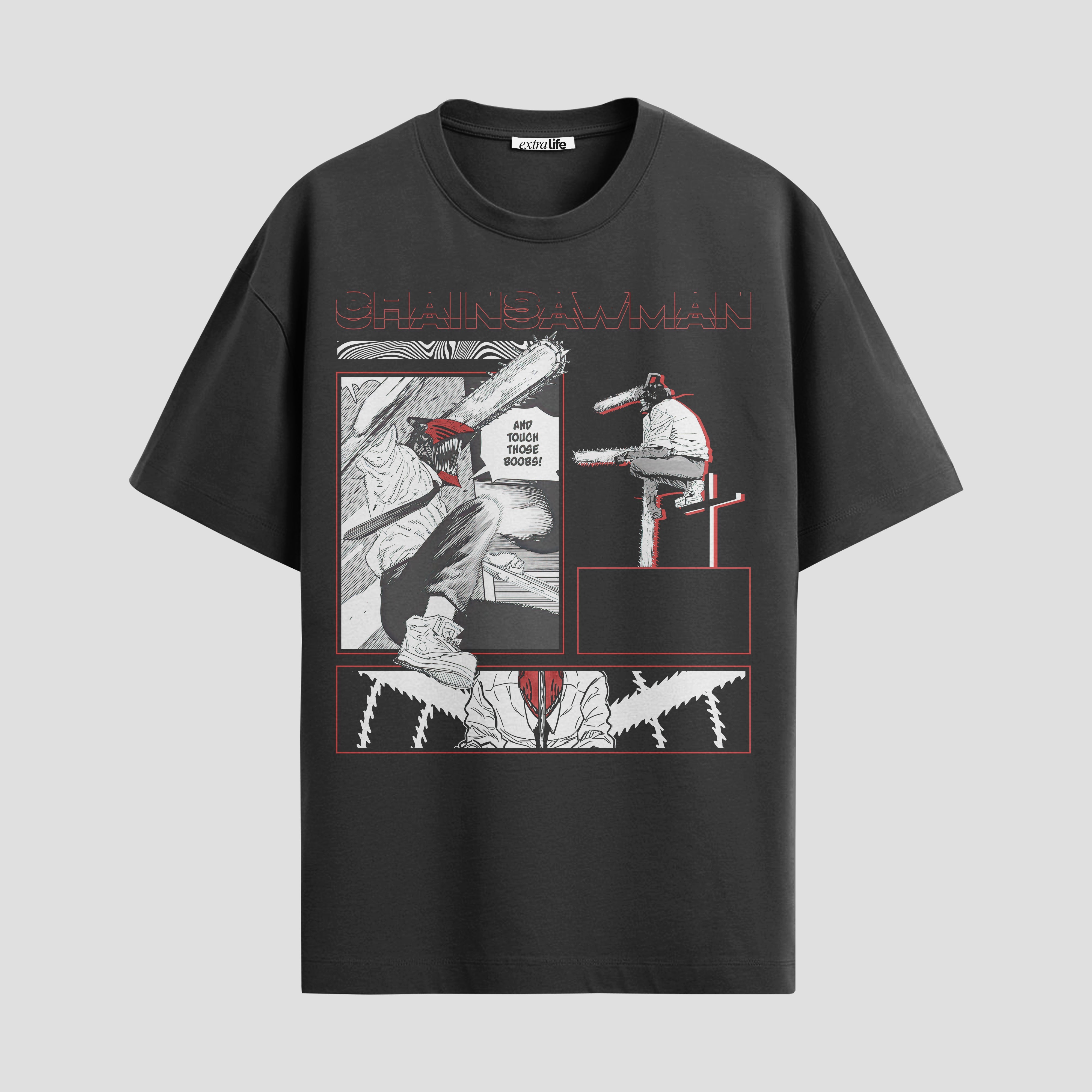 Playera urbana de anime y gaming ExtraLife MX, corte Standard Fit unisex ligero y transpirable en color Deep Black y Pure White, ropa de uso diario para gym y casual.