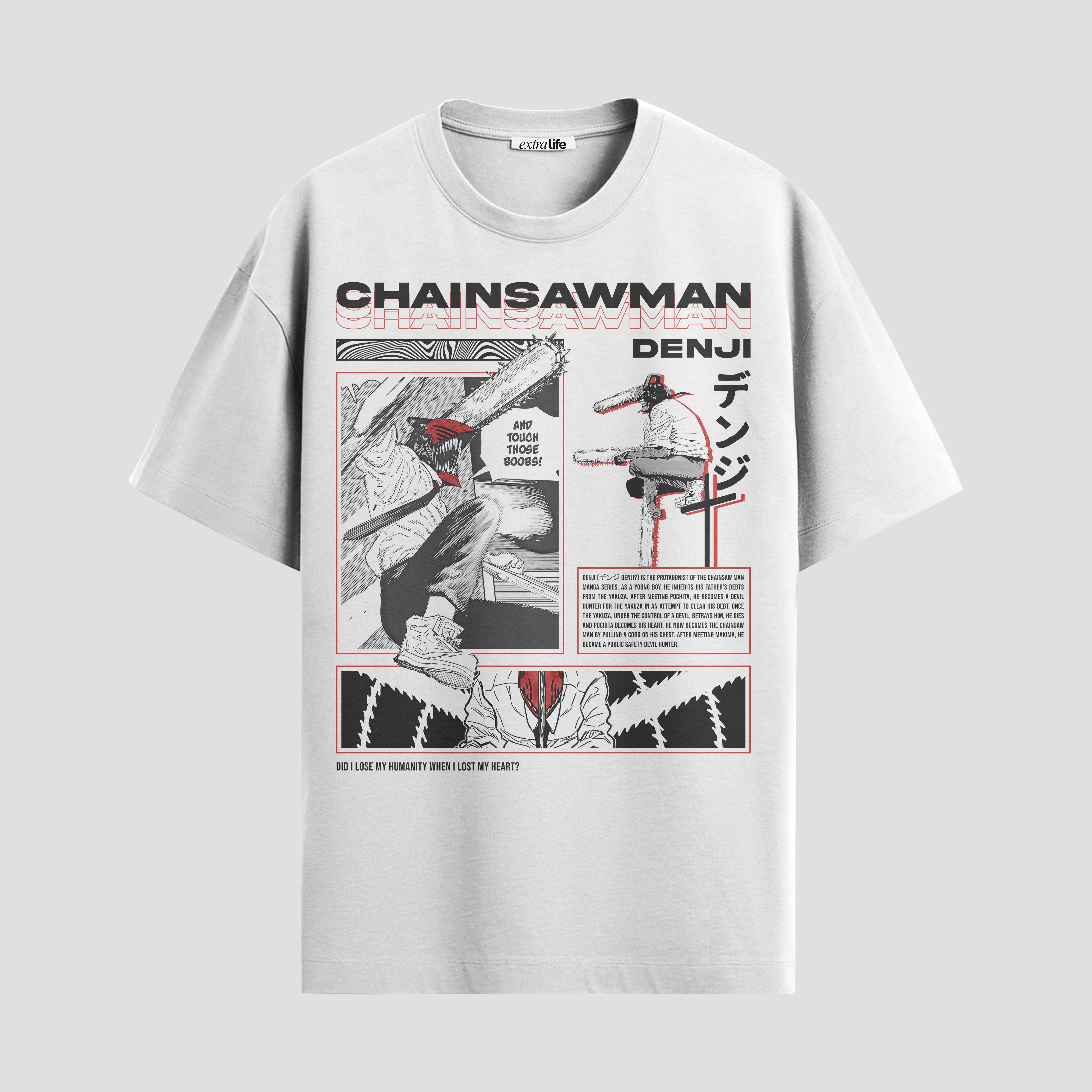 Playera urbana de anime y gaming ExtraLife MX, corte Standard Fit unisex ligero y transpirable en color Deep Black y Pure White, ropa de uso diario para gym y casual.